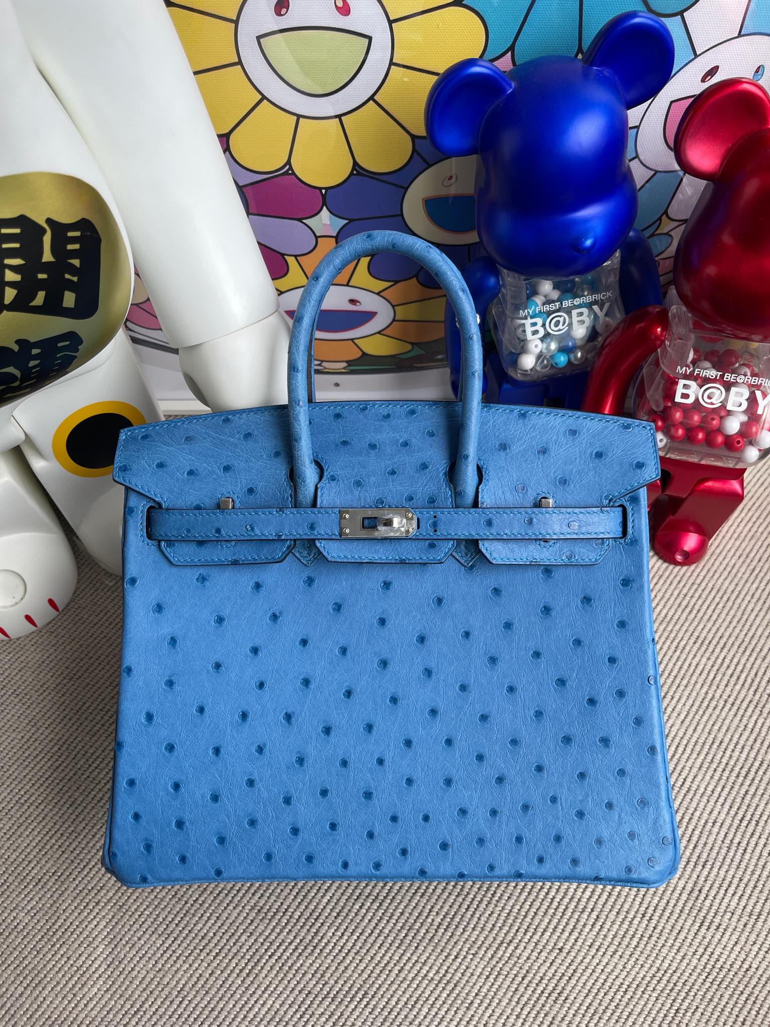 Hermès（爱马仕）Birkin 铂金包 Ostrich kk 鸵鸟 7Q 希腊蓝 mykonos 银扣 25cm 顶级手缝