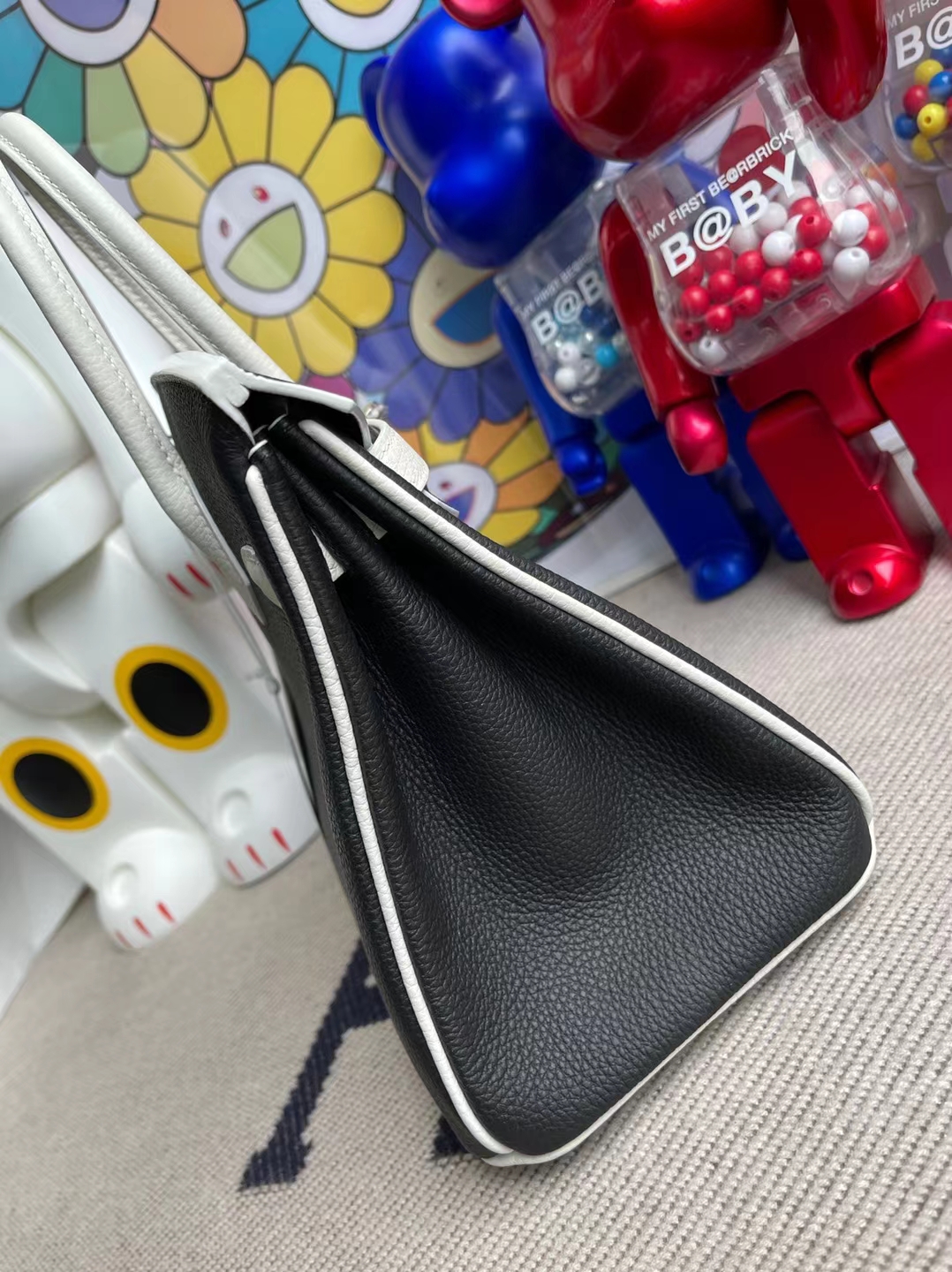 Hermès（爱马仕）Birkin 铂金包 Sellier Epsom Ck10 奶昔白 拼 Ck89 黑色 金扣 25cm