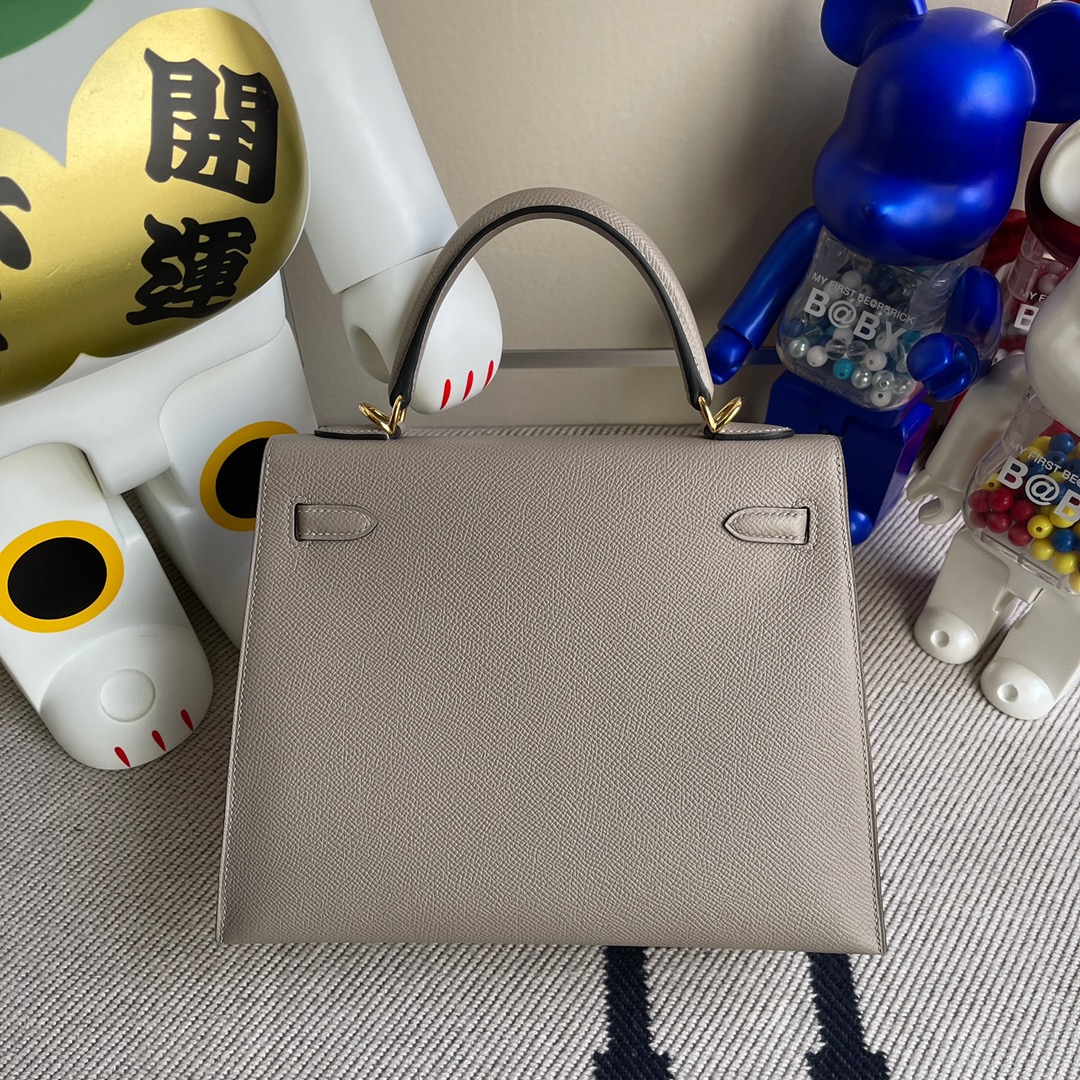 Hermès(爱马仕)Kelly 凯莉包 Epsom 原厂掌纹皮 M8 沥青灰 gris ashpite 金扣 25cm 顶级手缝-拉尔森鳄鱼皮具定制 - 爱马仕包包官网 Hermès(爱马仕)Kelly 凯莉包 Epsom 原厂掌纹皮 M8 沥青灰 gris ashpite 金扣 25cm 顶级手缝