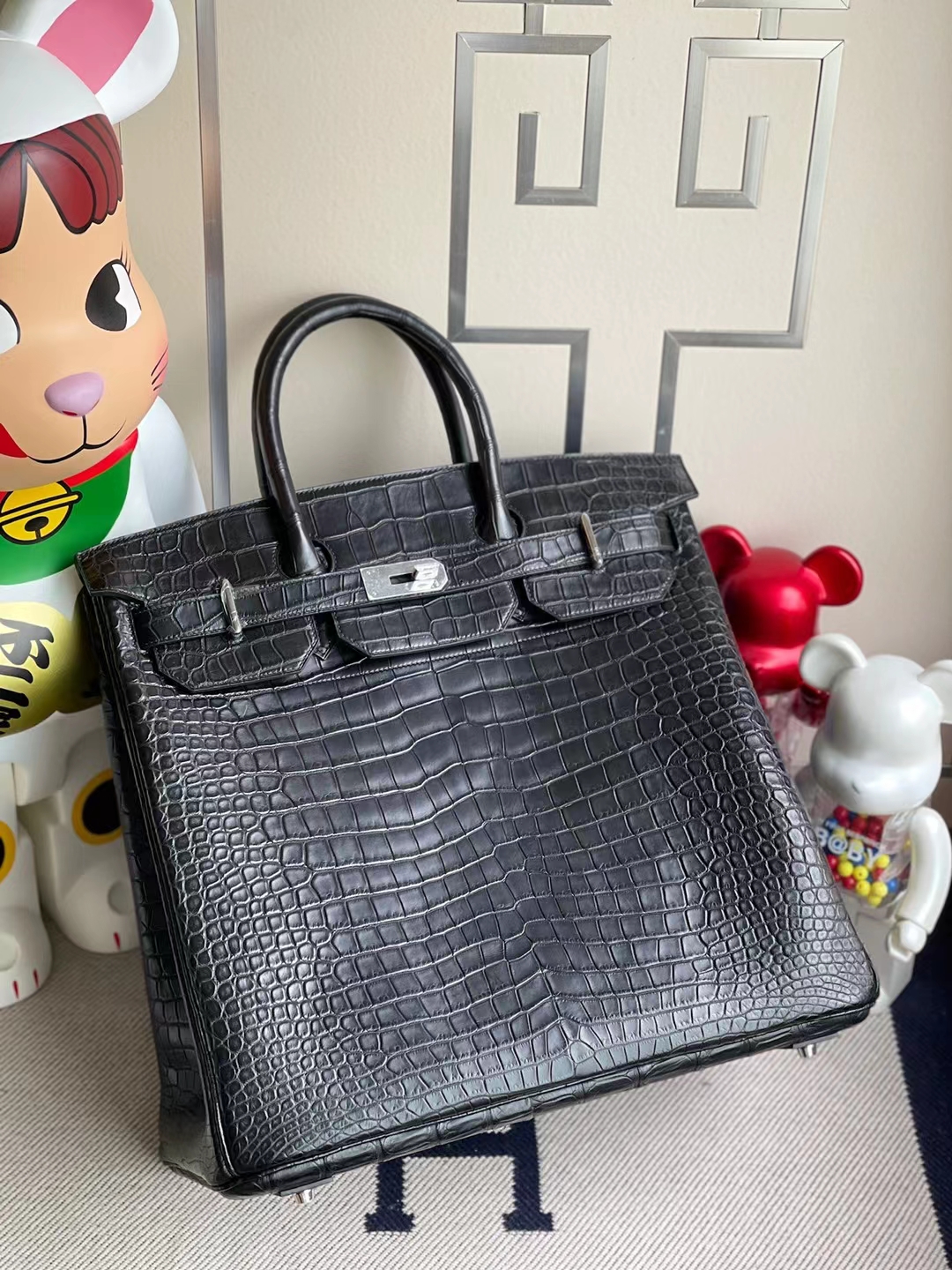 Hermès（爱马仕）Hac 40cm 雾面倒v澳洲湾鳄 matte porosus crocodile ck89 黑色 银扣