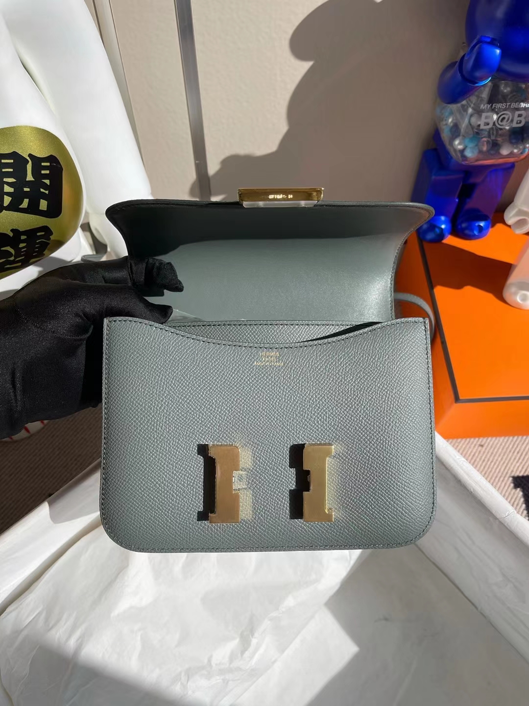 Hermès（爱马仕）Constance 空姐包 Epsom Cc63 杏绿色 金扣 19cm