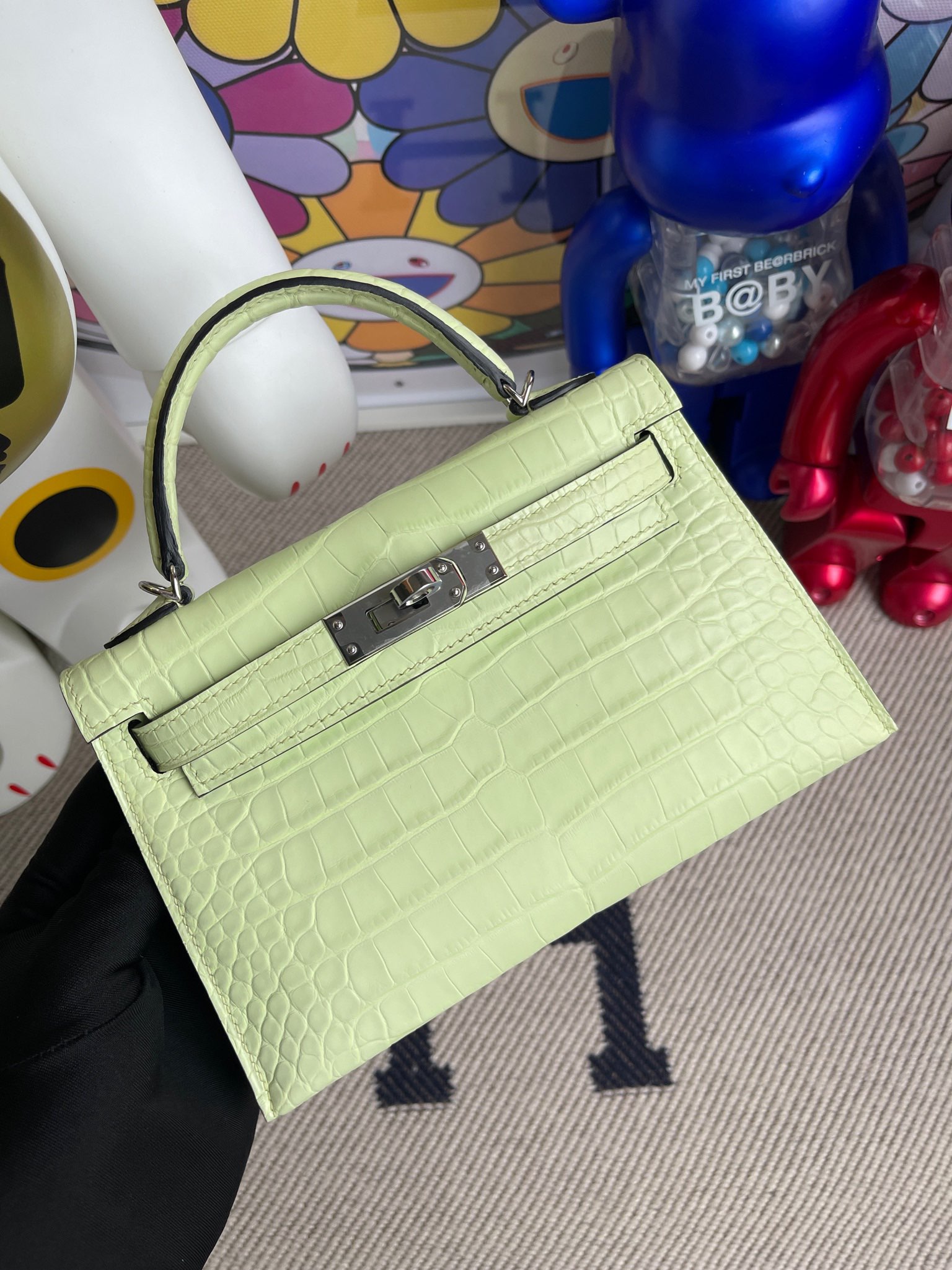 Hermès（爱马仕）Mini kelly ll Alligator matt 雾面鳄鱼 R9 嫩芽绿 银扣 顶级手缝 现货