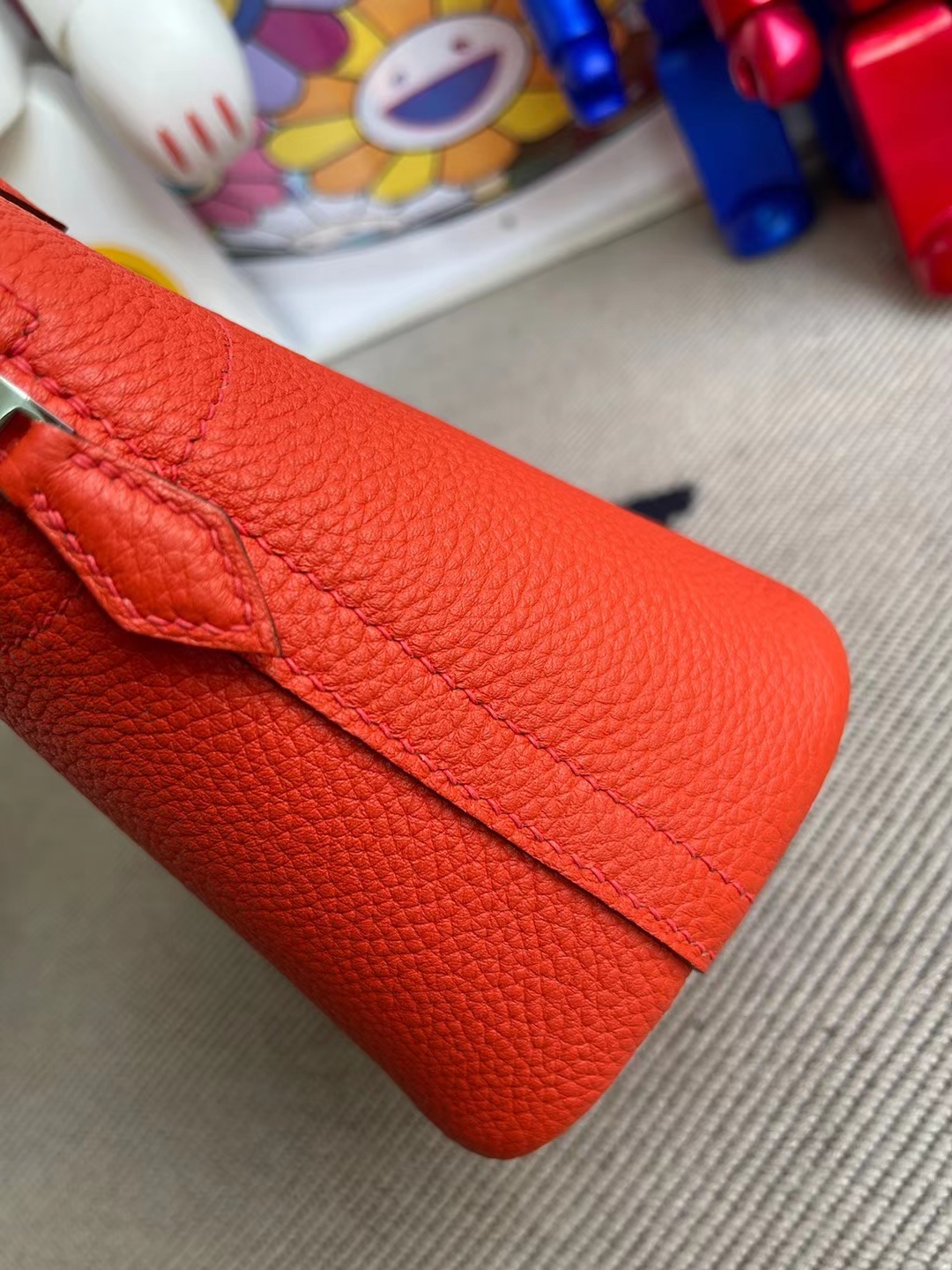 Hermès（爱马仕）Bolide 保龄球包 Clemence 9J 火焰橙 银扣 27cm