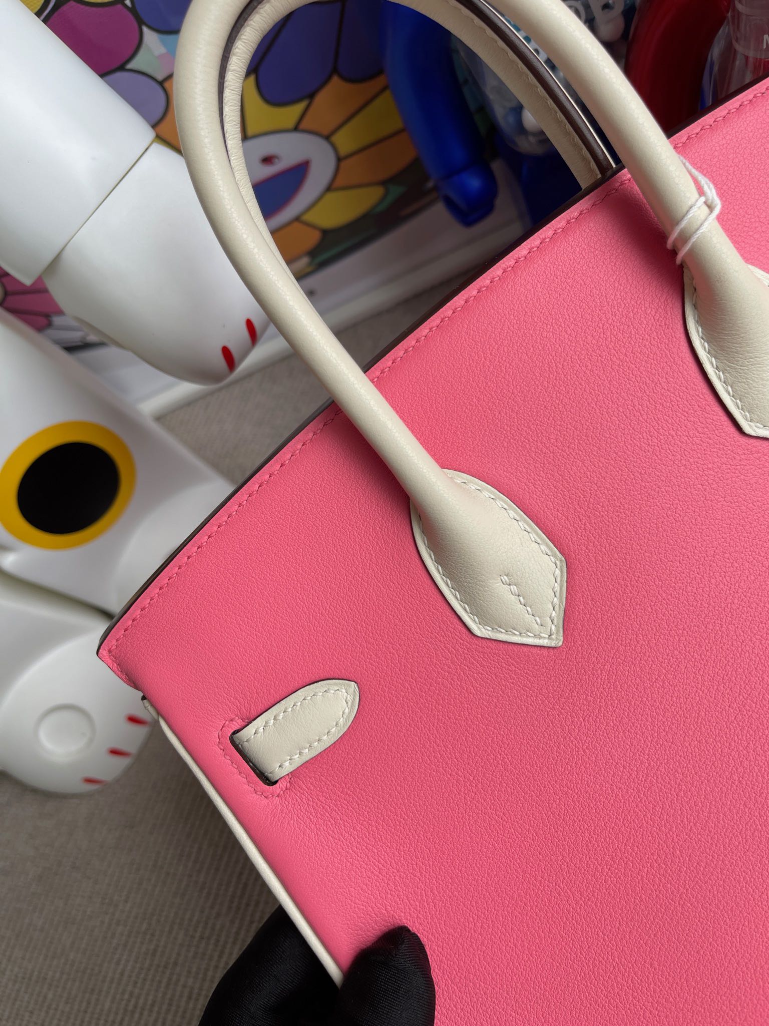 Hermès（爱马仕）Birkin 铂金包 Swift 唇膏粉 拼 奶白 金扣 马蹄印 25cm 顶级手缝