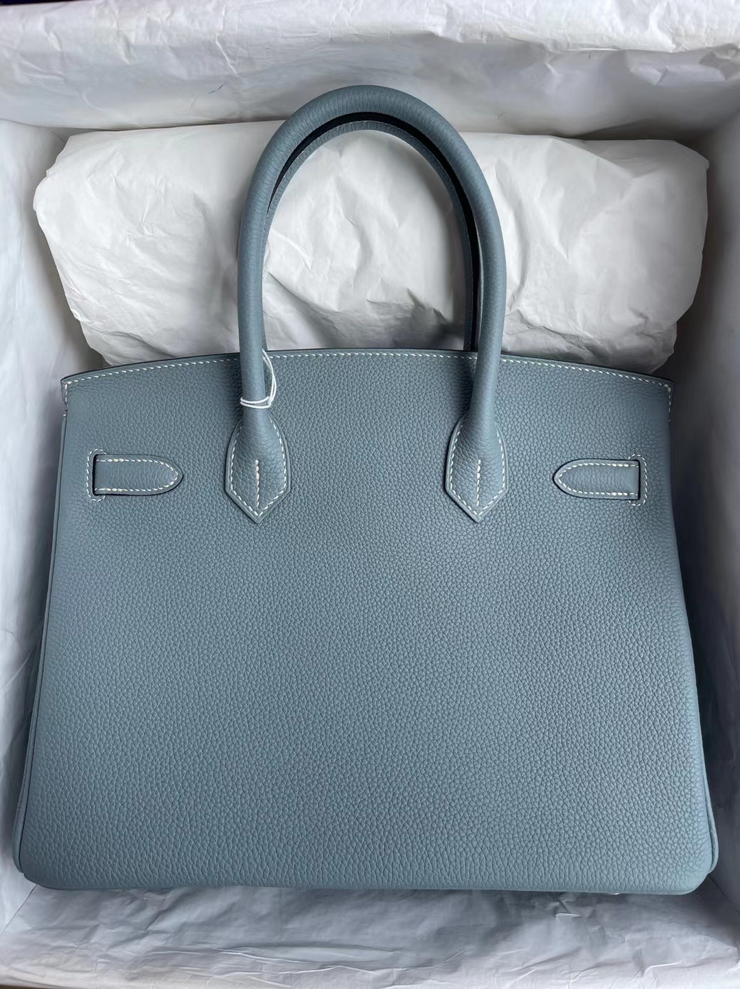 Hermès（爱马仕）Birkin 铂金包 Togo 7G 天青色 金扣 30cm 订制