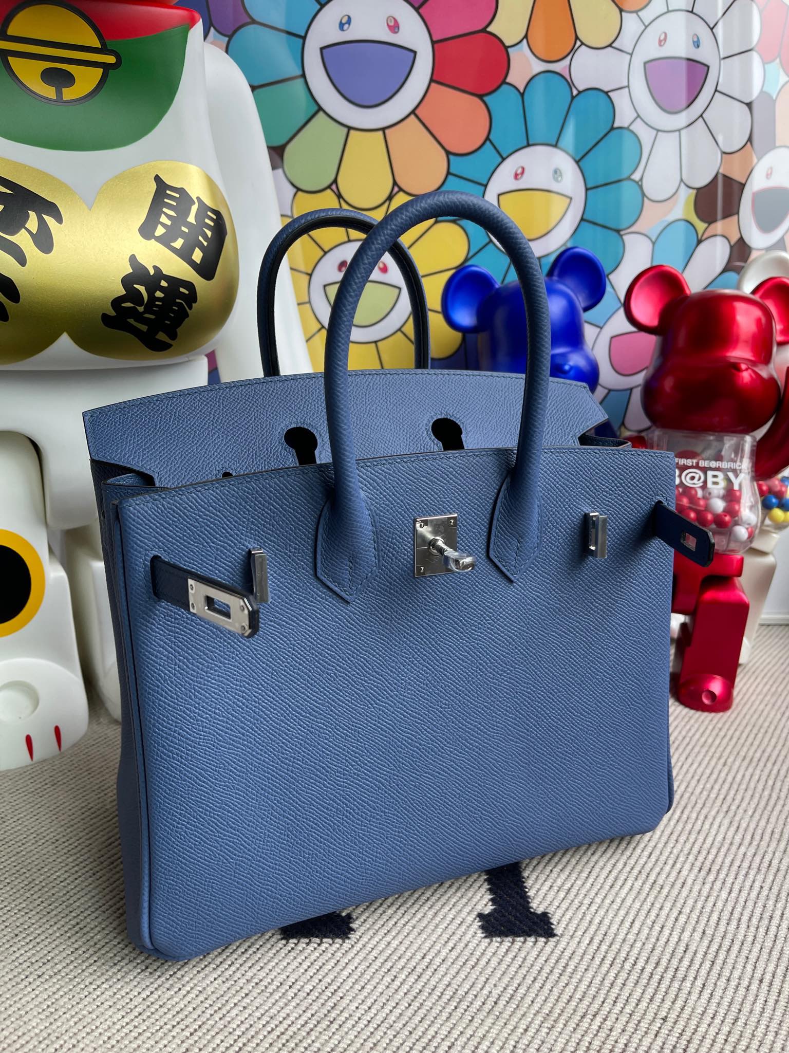 Hermès(爱马仕)Birkin 铂金包 Epsom 原厂掌纹皮 7E 明蓝色 银扣 25cm 顶级手缝-拉尔森鳄鱼皮具定制 - 爱马仕包包官网 Hermès(爱马仕)Birkin 铂金包 Epsom 原厂掌纹皮 7E 明蓝色 银扣 25cm 顶级手缝