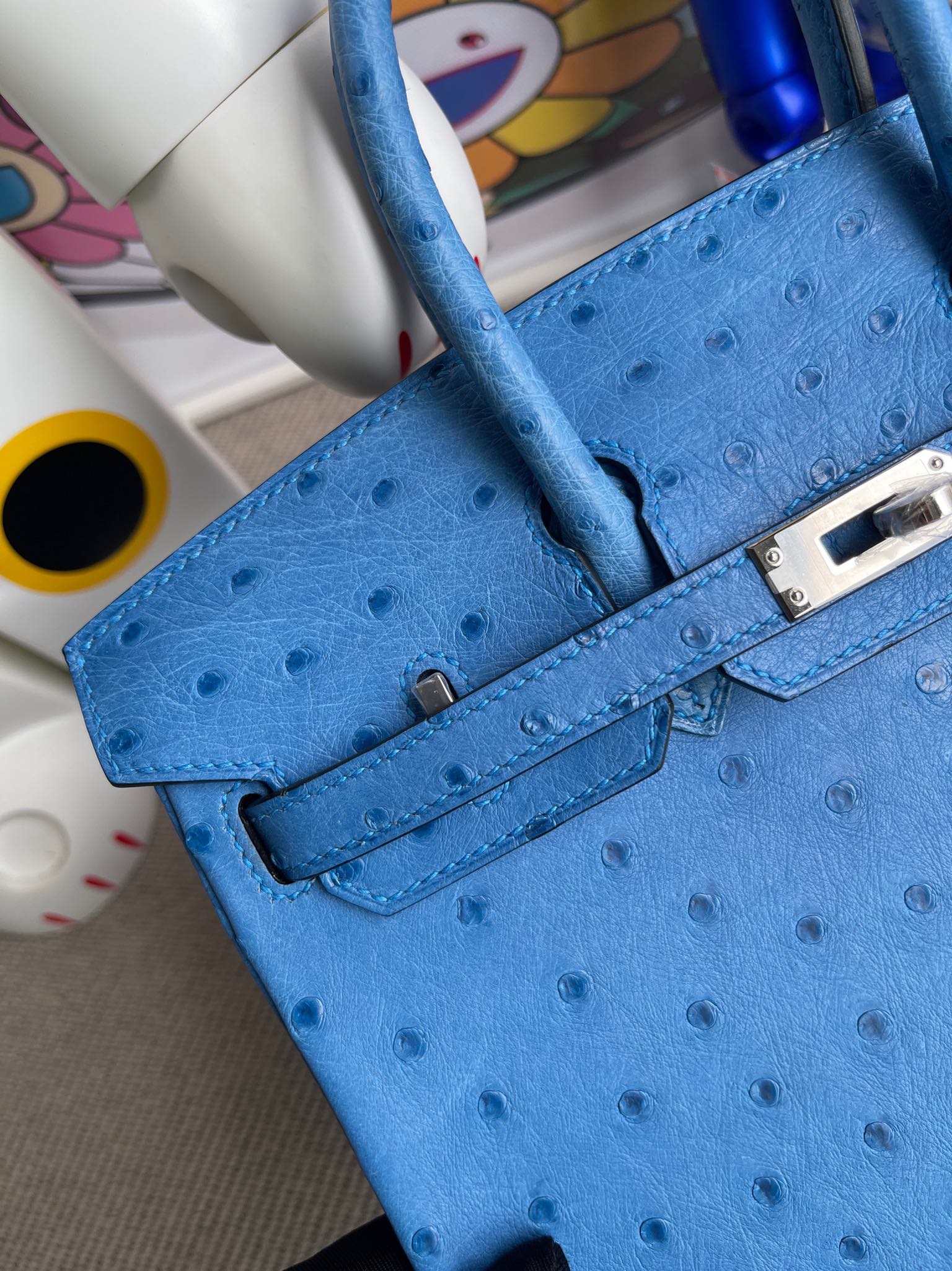 Hermès（爱马仕）Birkin 铂金包 Ostrich kk 鸵鸟 7Q 希腊蓝 mykonos 银扣 25cm 顶级手缝