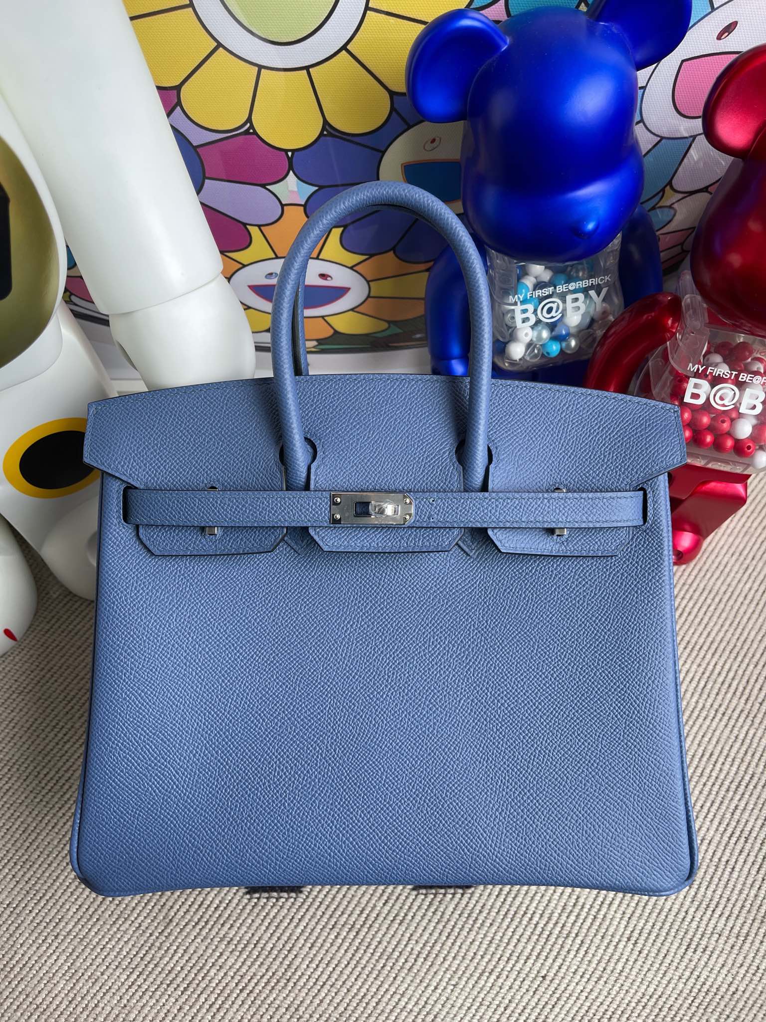 Hermès(爱马仕)Birkin 铂金包 Epsom 原厂掌纹皮 7E 明蓝色 银扣 25cm 顶级手缝-拉尔森鳄鱼皮具定制 - 爱马仕包包官网 Hermès(爱马仕)Birkin 铂金包 Epsom 原厂掌纹皮 7E 明蓝色 银扣 25cm 顶级手缝