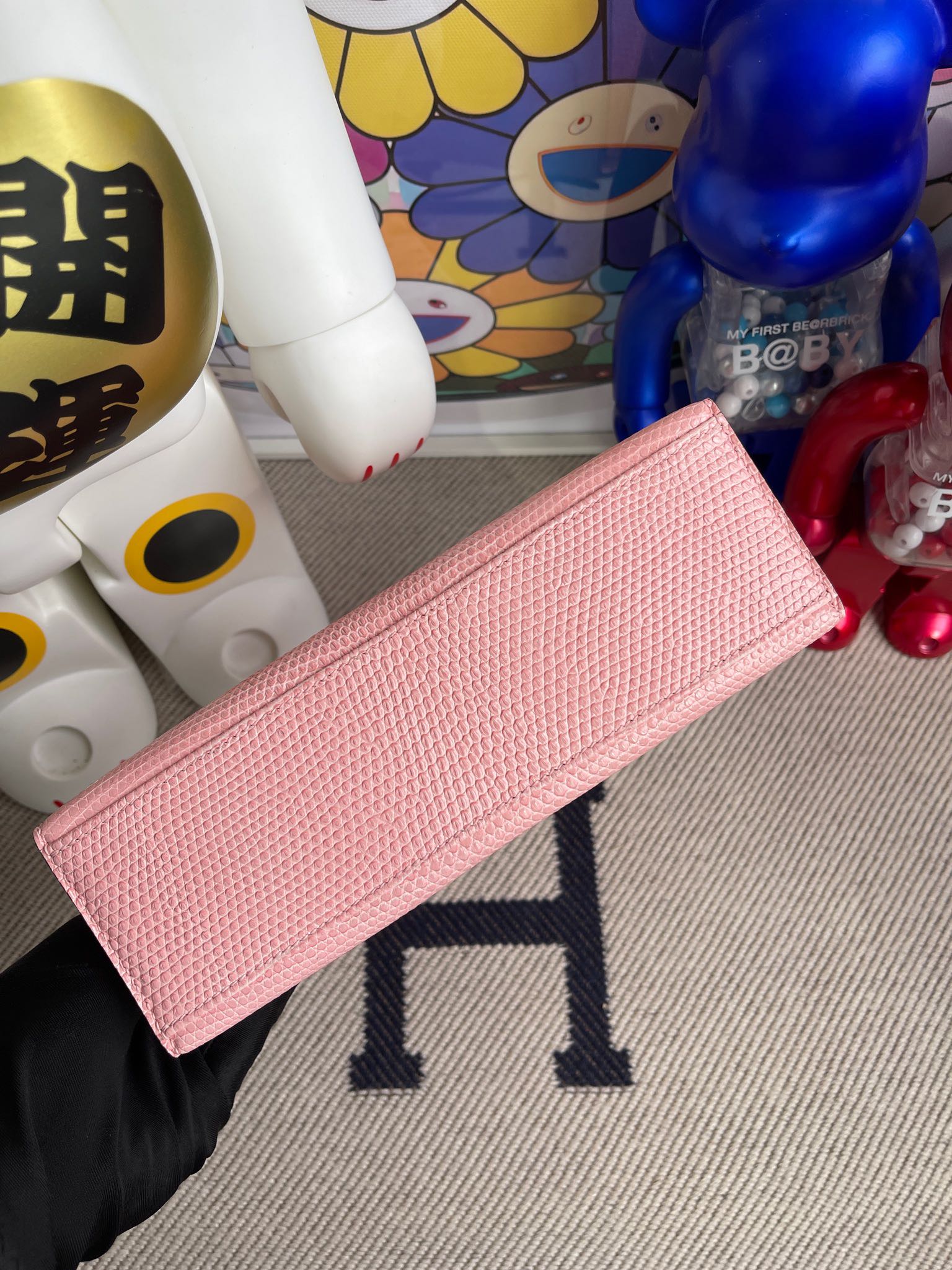Hermès（爱马仕）Mini kelly pochette Lizard 进口亮面蜥蜴 3Q粉 金扣 22cm 顶级手缝