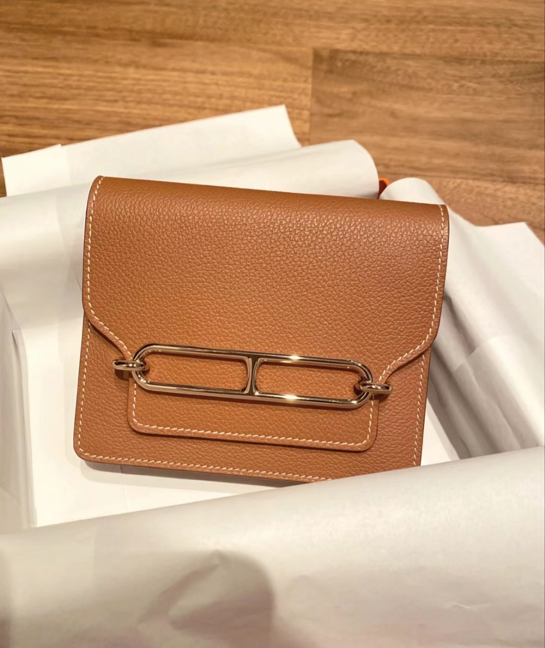 Hermès（爱马仕）新品 Roulis Slim Evercolor Ck37 金棕色 浅金色 猪鼻子 金扣 12.5cm
