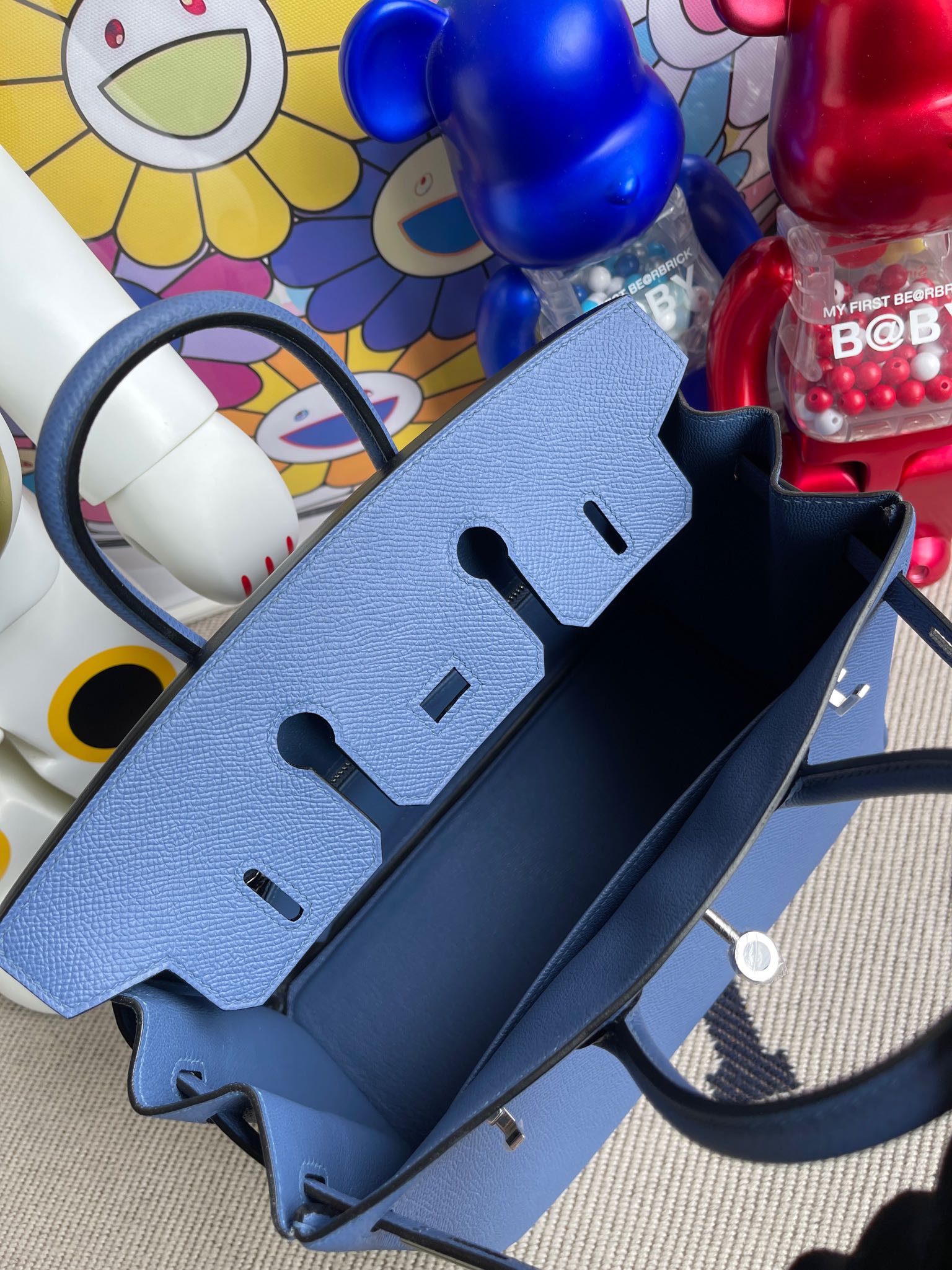 Hermès(爱马仕)Birkin 铂金包 Epsom 原厂掌纹皮 7E 明蓝色 银扣 25cm 顶级手缝-拉尔森鳄鱼皮具定制 - 爱马仕包包官网 Hermès(爱马仕)Birkin 铂金包 Epsom 原厂掌纹皮 7E 明蓝色 银扣 25cm 顶级手缝