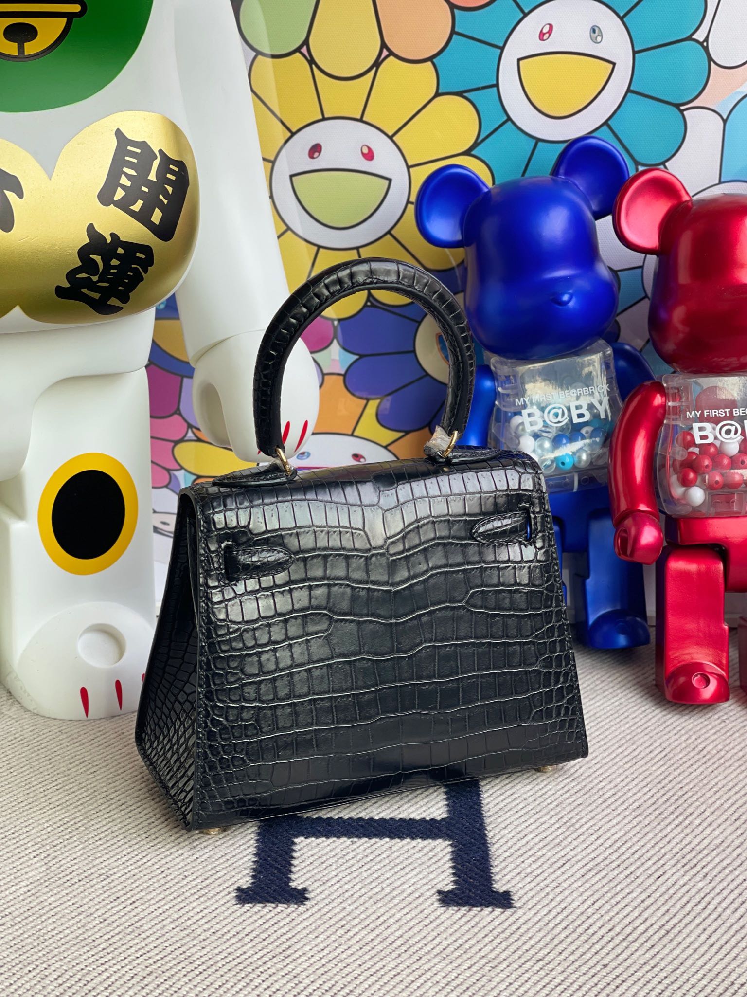 Hermès（爱马仕）Kelly 20 大耳朵 Porosus matt 雾面澳洲湾鳄 ck89 黑色 Noir 金扣 顶级手缝