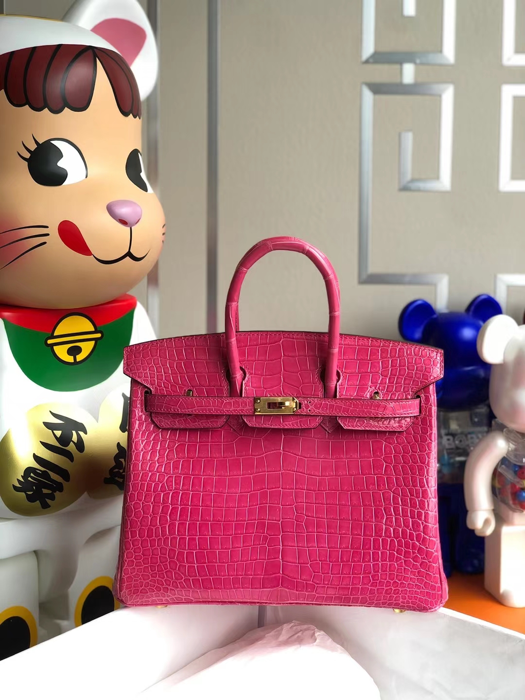 Hermès（爱马仕）Birkin 铂金包 亮面倒v澳洲湾鳄 桃粉色 porosus crocodile 金扣 25cm