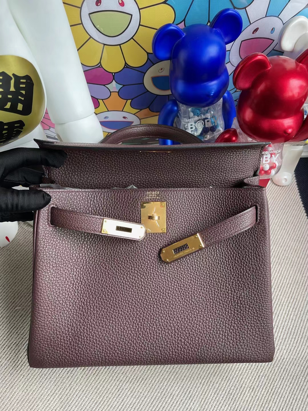 Hermès（爱马仕）Kelly 凯莉包 Togo Ck57 波尔多酒红 金扣 28cm 顶级工艺 全手工缝制