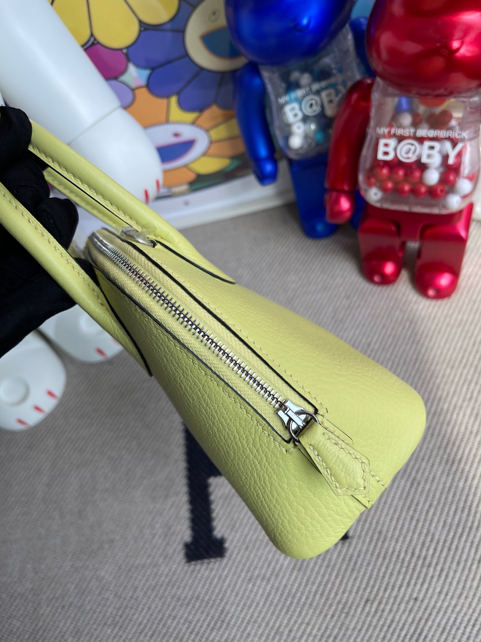 Hermès（爱马仕）Mini bolide 迷你保龄球包 chevre 山羊皮 R9 嫩芽绿 银扣 顶级手缝