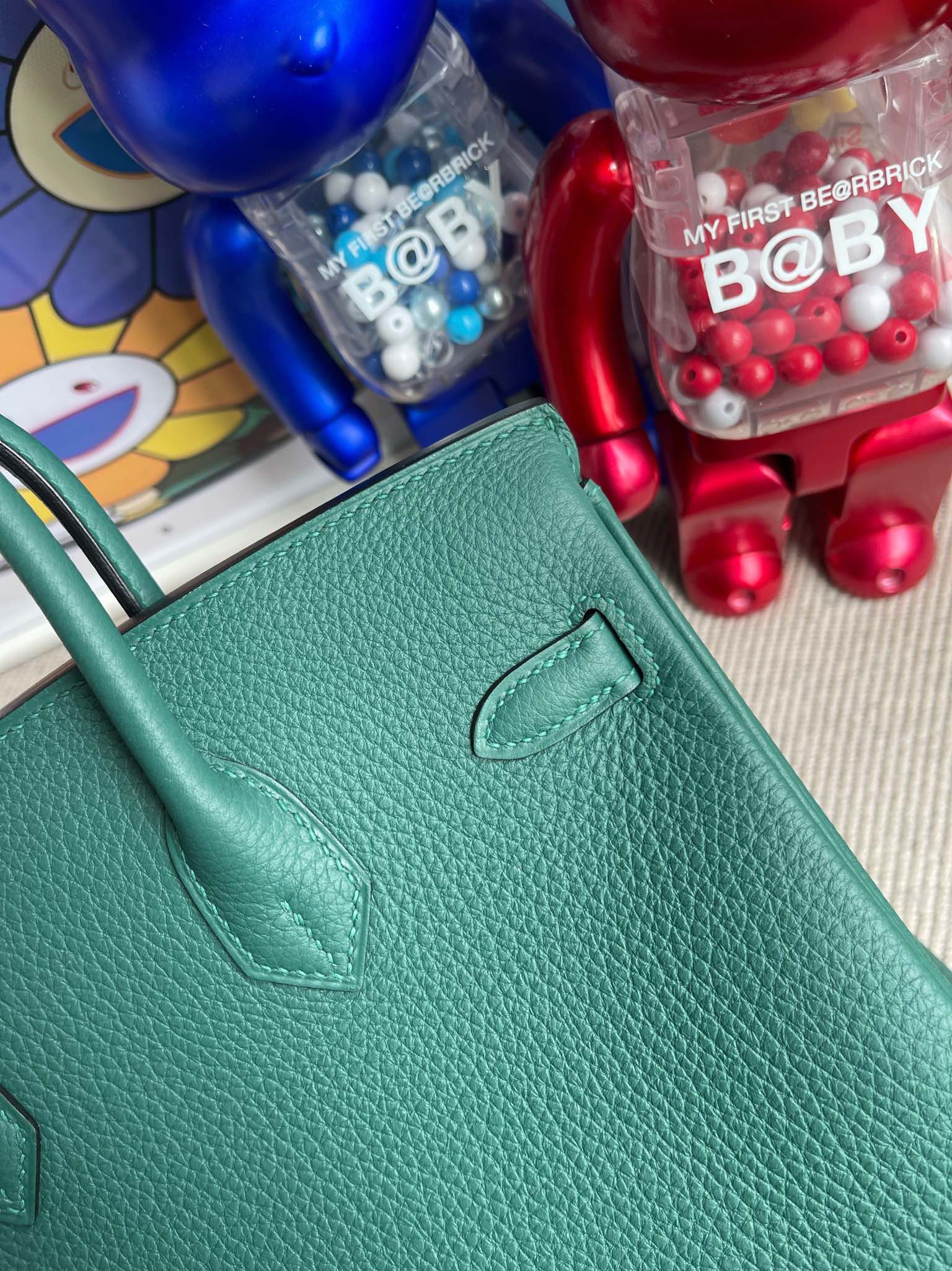 Hermès（爱马仕）Birkin 铂金包 togo 原厂小牛皮 z6 孔雀绿 银扣 25cm 顶级手缝