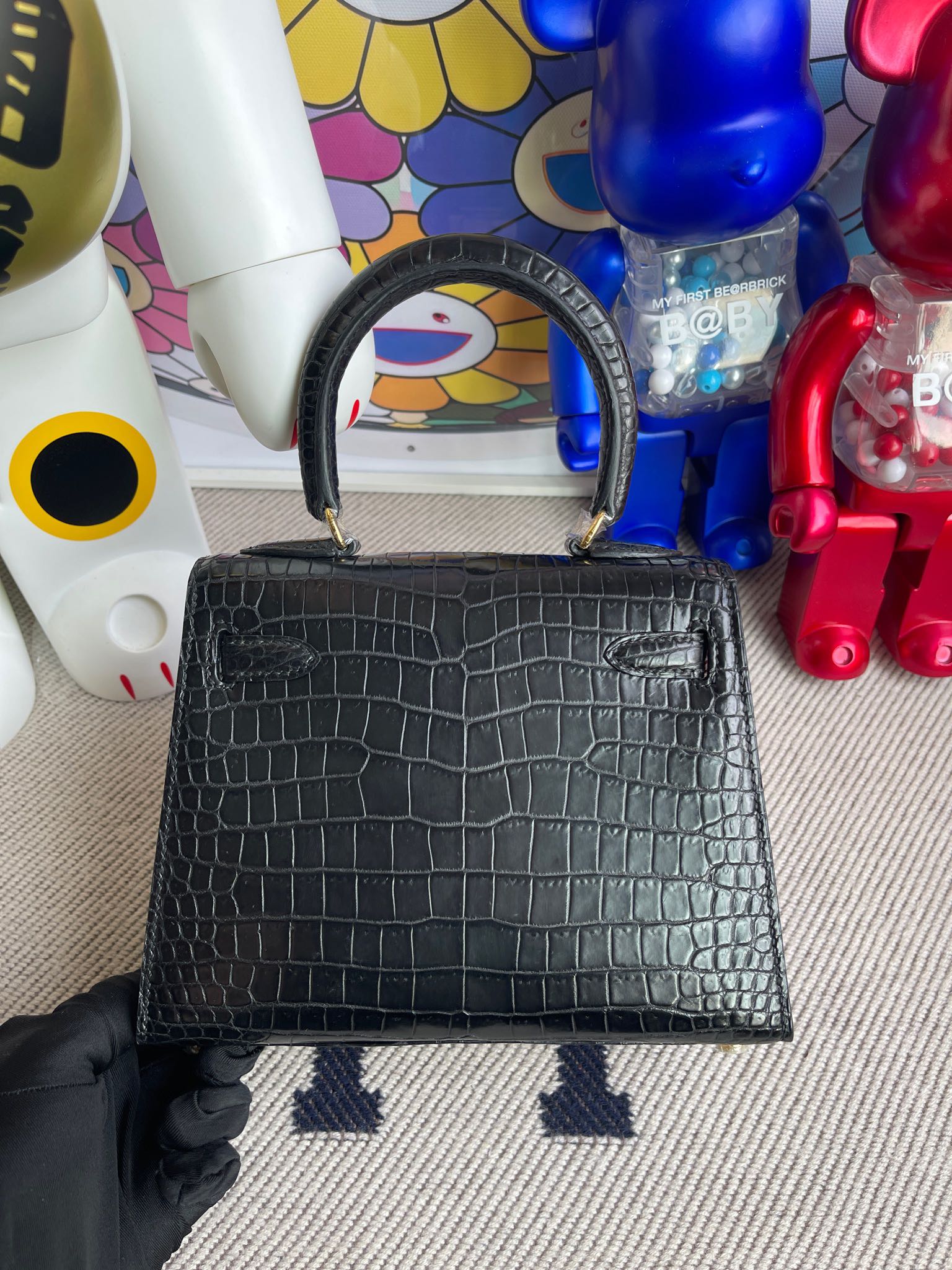 Hermès（爱马仕）Kelly 20 大耳朵 Porosus matt 雾面澳洲湾鳄 ck89 黑色 Noir 金扣 顶级手缝