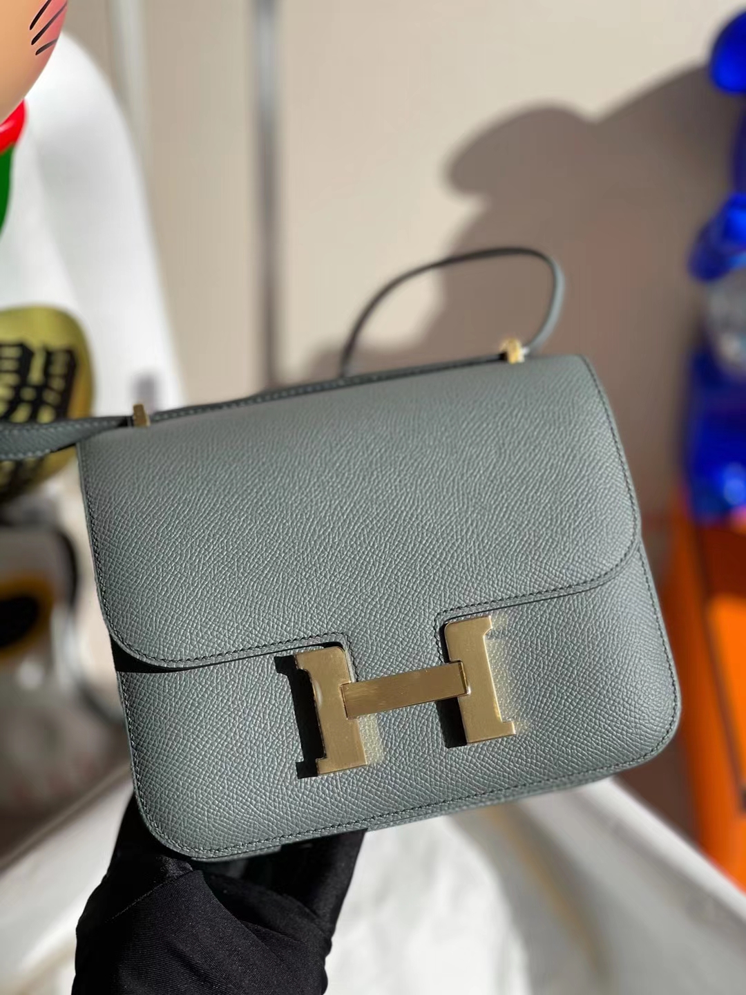 Hermès（爱马仕）Constance 空姐包 Epsom Cc63 杏绿色 金扣 19cm