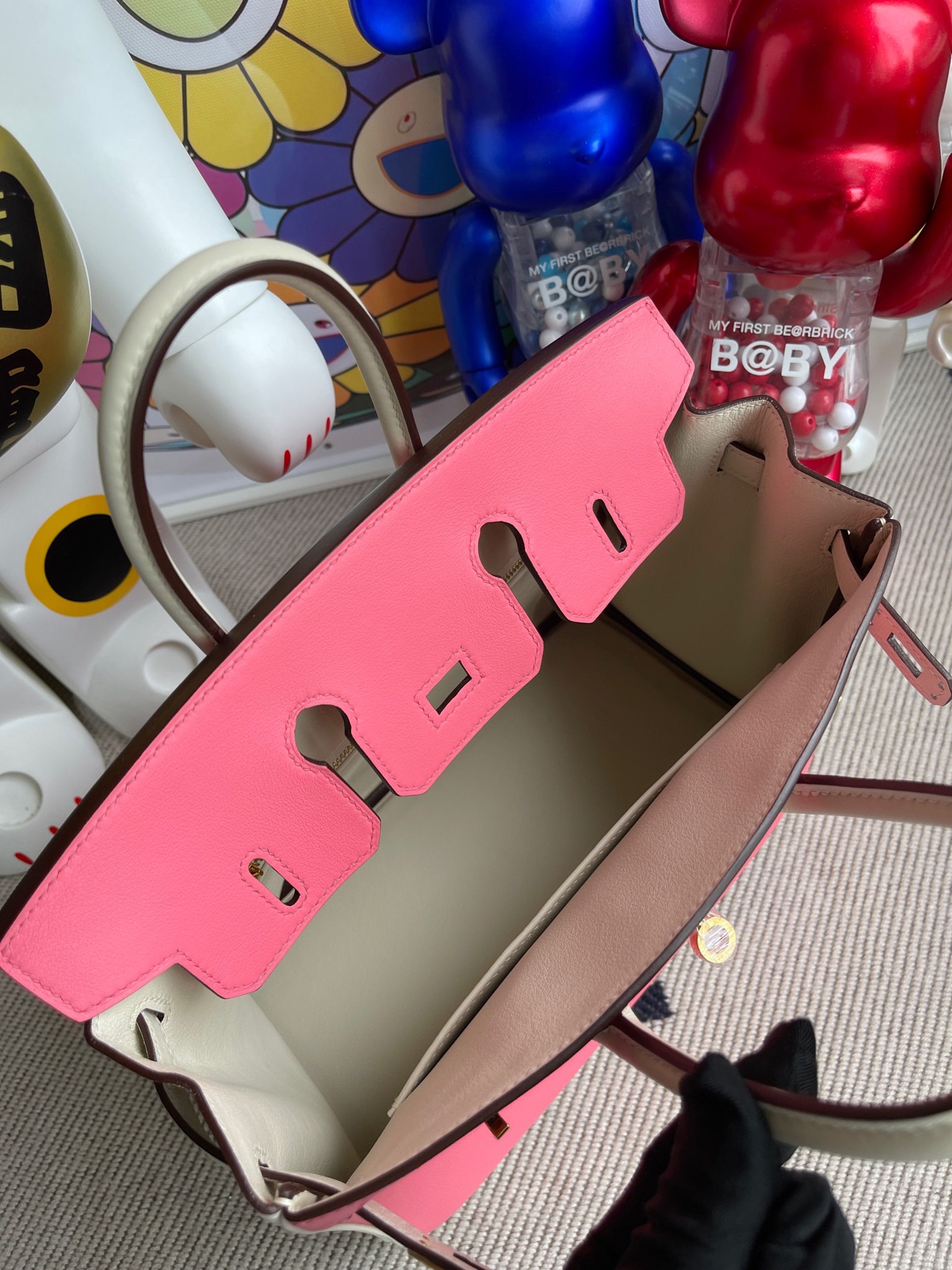 Hermès（爱马仕）Birkin 铂金包 Swift 唇膏粉 拼 奶白 金扣 马蹄印 25cm 顶级手缝