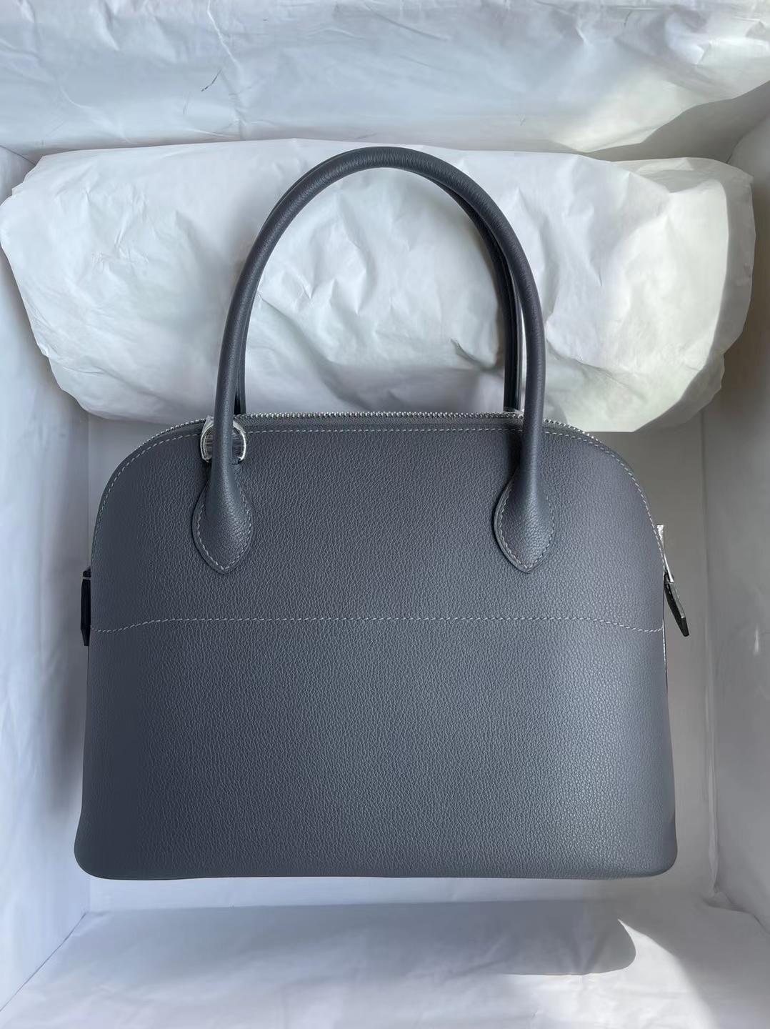 Hermès（爱马仕）Bolide 保龄球包 evercolor 8f 锡器灰 银扣 25cm