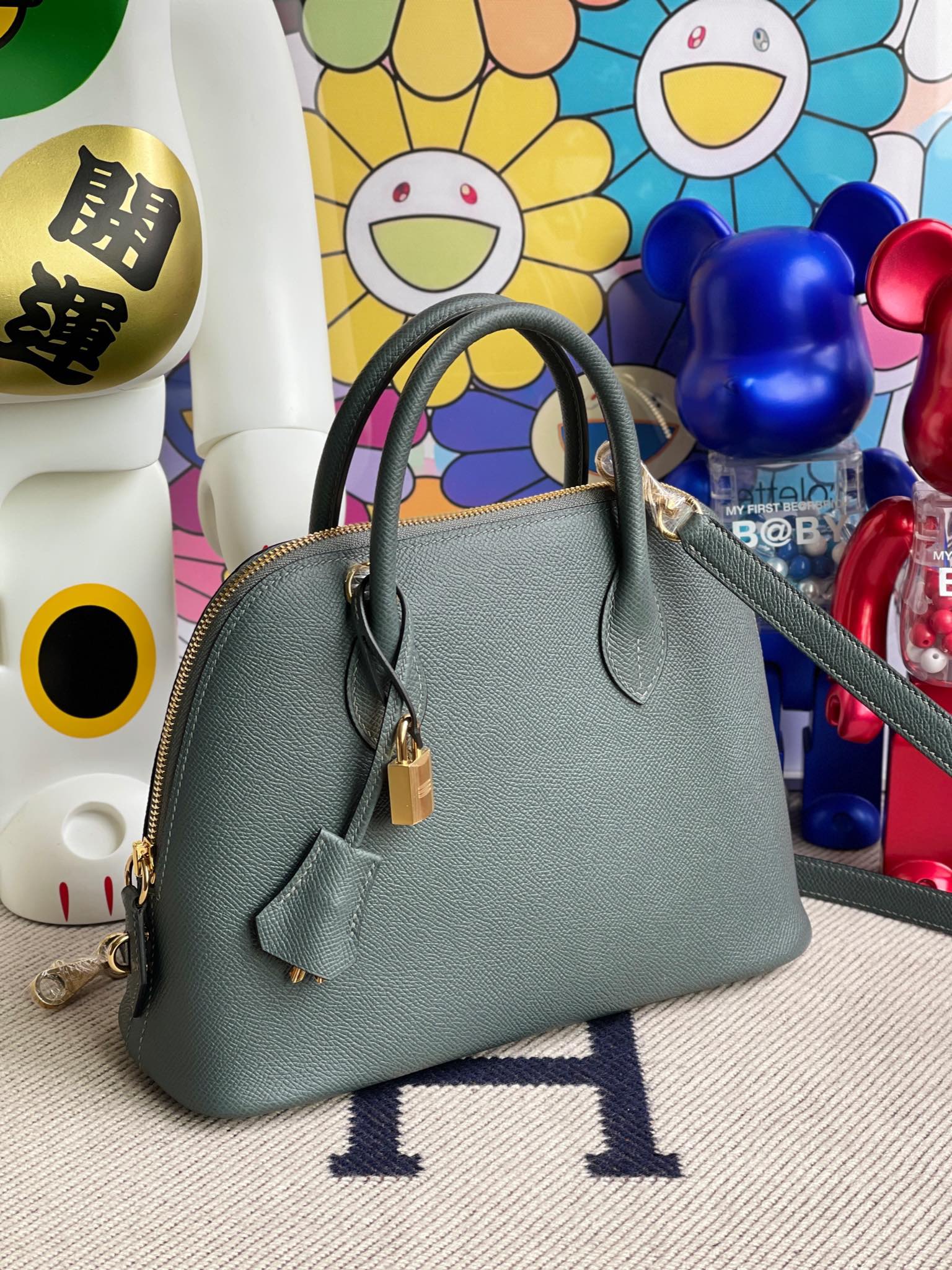 Hermès（爱马仕）Bolide 保龄球包 Epsom 原厂掌纹皮 Y7 飓风蓝 银扣 25cm 顶级手缝