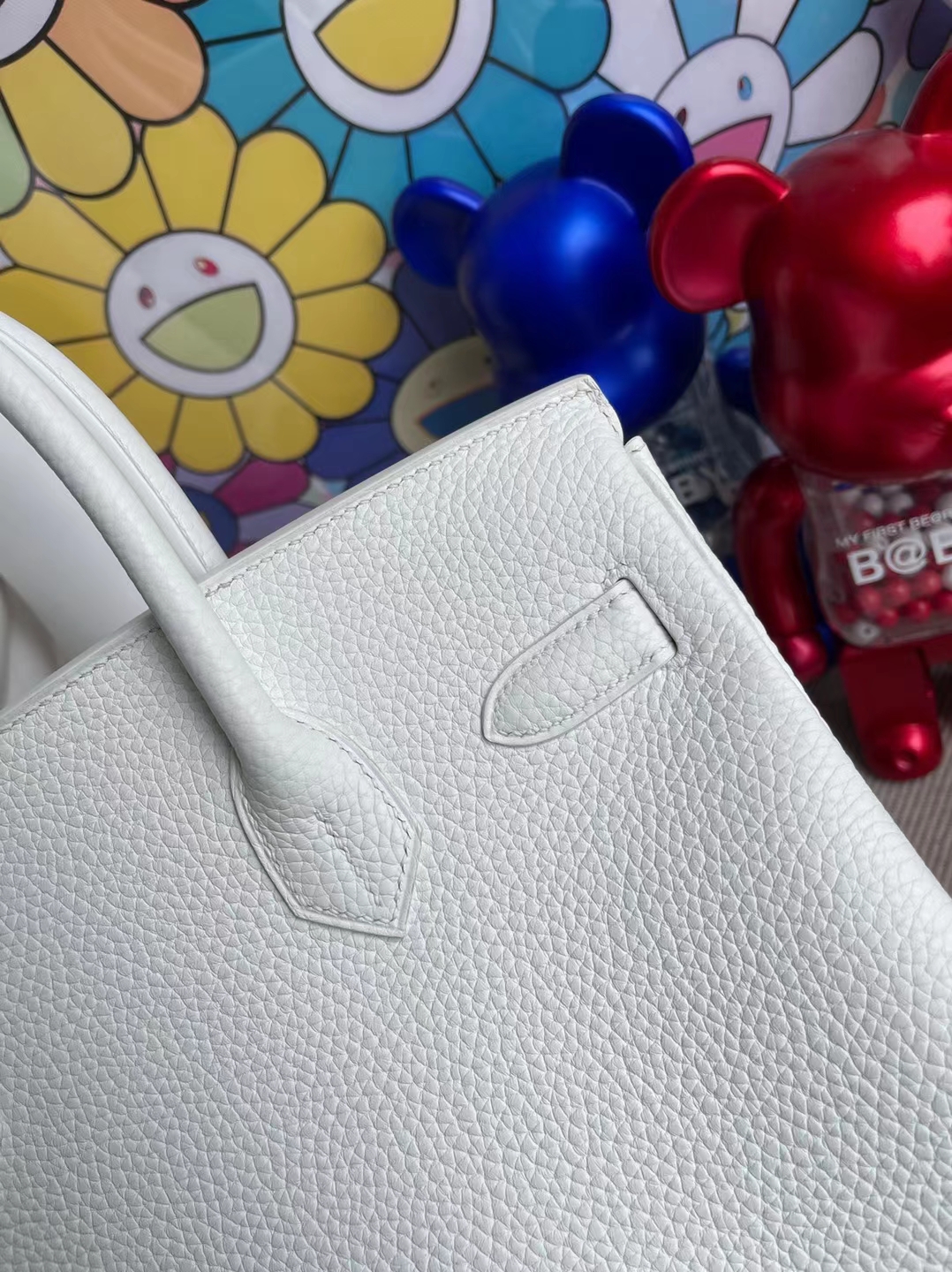 Hermès（爱马仕）Birkin 铂金包 Clemence 01 纯白 内拼 9R 柠檬黄 拉丝金扣 30cm