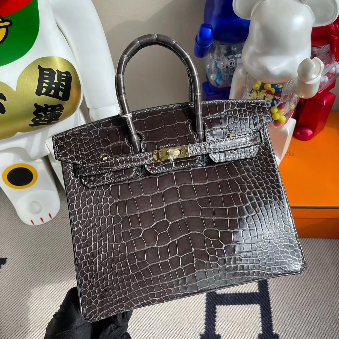 Hermès（爱马仕）Birkin 铂金包 亮面美洲鳄 Ck88 石墨灰 金扣 shiny alligator crocodile 25cm