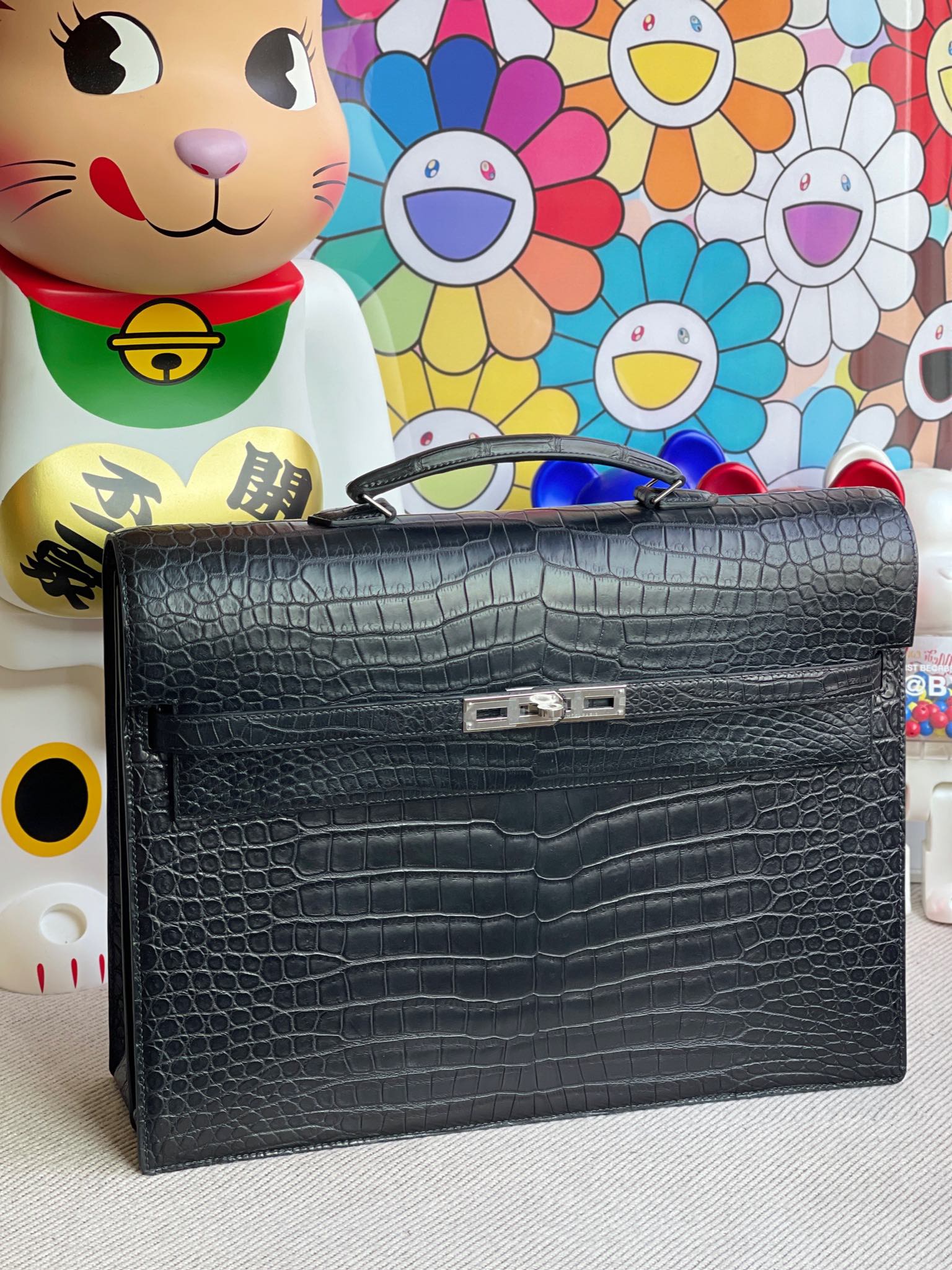 Hermès（爱马仕）Kelly depeche porosus matt 雾面鳄鱼 ck89 黑色 Noir 银扣 38cm 顶级手缝