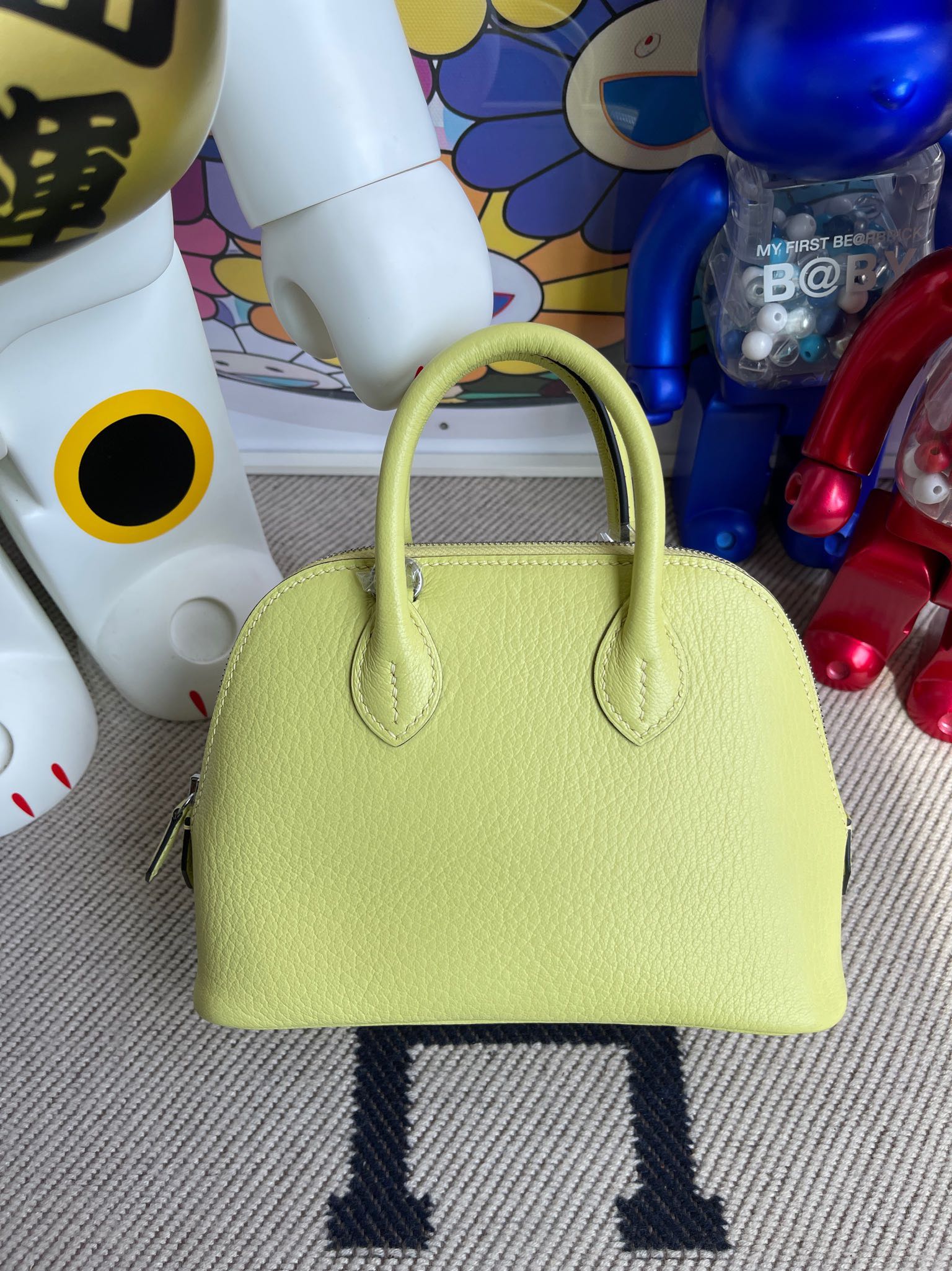 Hermès（爱马仕）Mini bolide 迷你保龄球包 chevre 山羊皮 R9 嫩芽绿 银扣 顶级手缝