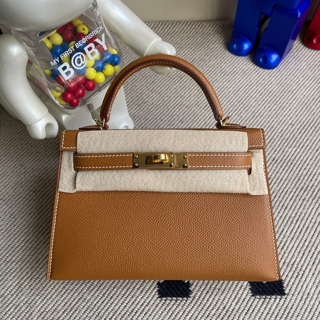 Hermès（爱马仕）Mini kelly ll Epsom 原厂掌纹皮 ck37 金棕色 gold 金扣 顶级手缝