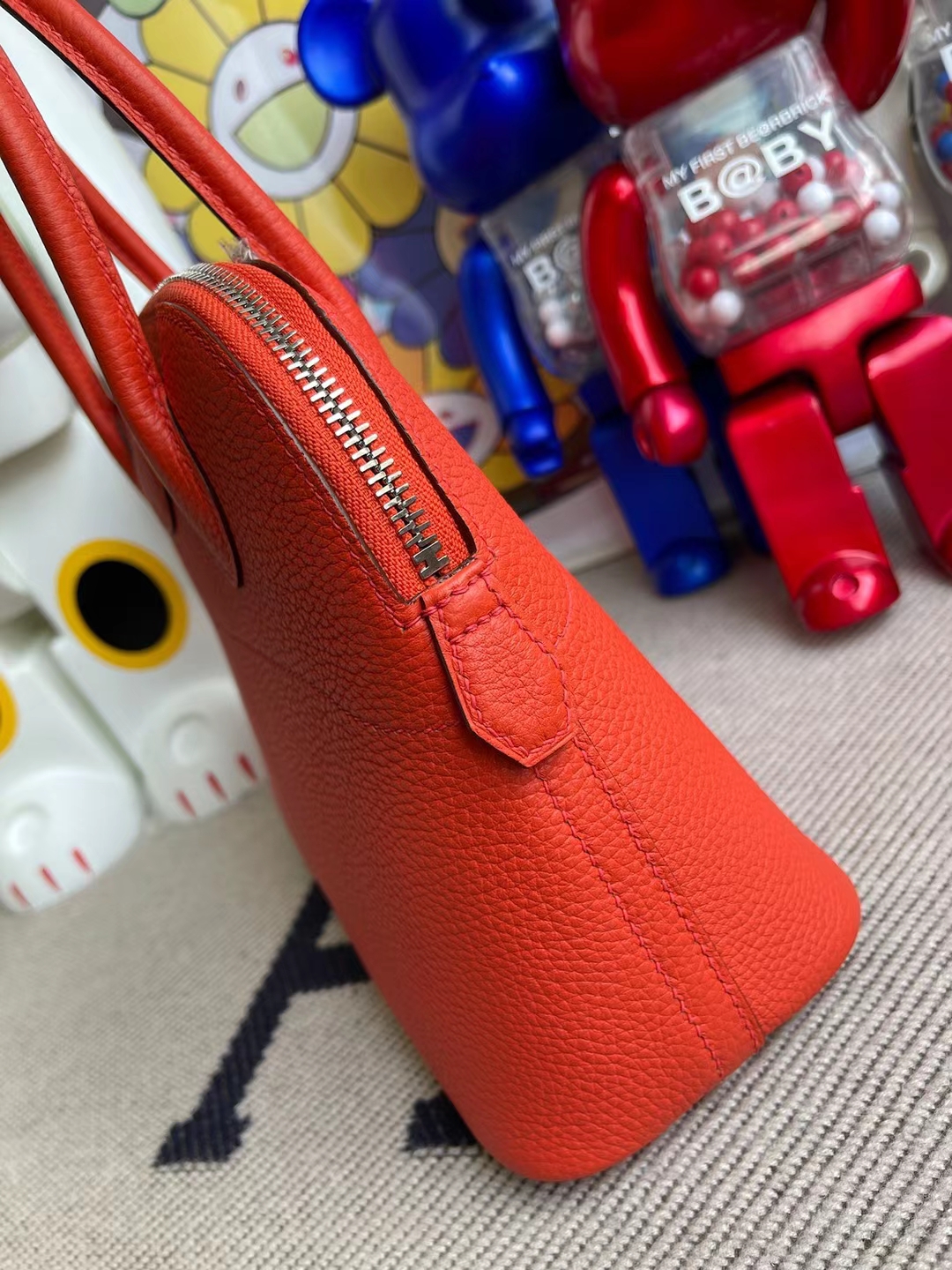 Hermès（爱马仕）Bolide 保龄球包 Clemence 9J 火焰橙 银扣 27cm