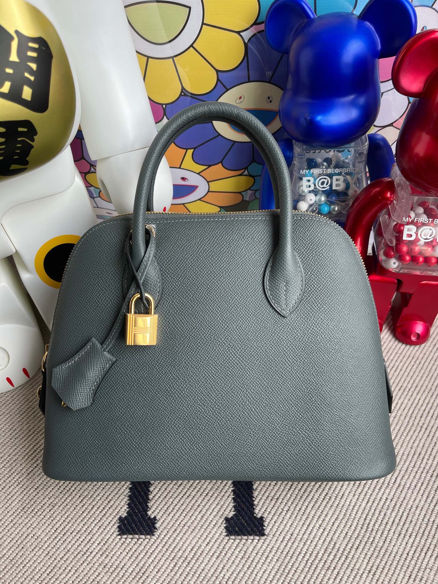 Hermès（爱马仕）Bolide 保龄球包 Epsom 原厂掌纹皮 Y7 飓风蓝 银扣 25cm 顶级手缝