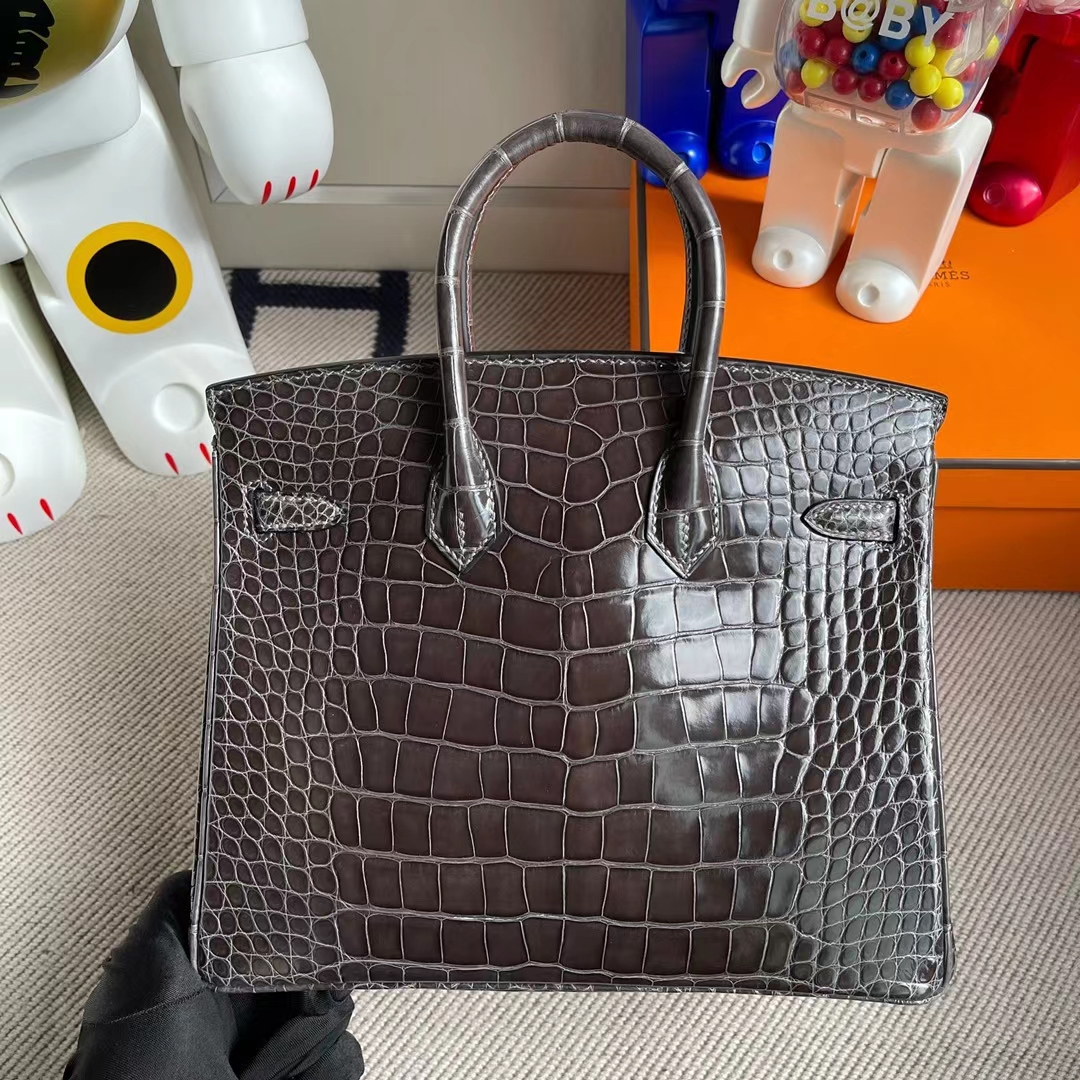 Hermès（爱马仕）Birkin 铂金包 亮面美洲鳄 Ck88 石墨灰 金扣 shiny alligator crocodile 25cm
