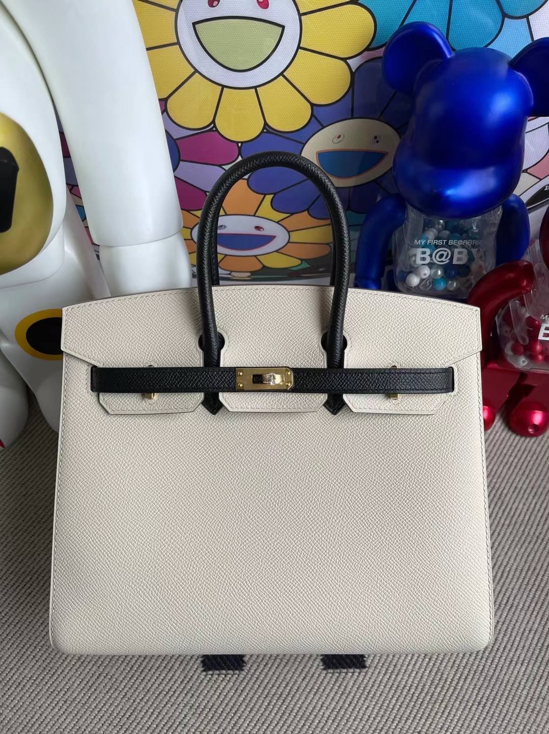 Hermès（爱马仕）Birkin 铂金包 Togo ck89 黑色 拼 01 纯白 银扣 马蹄印 25cm