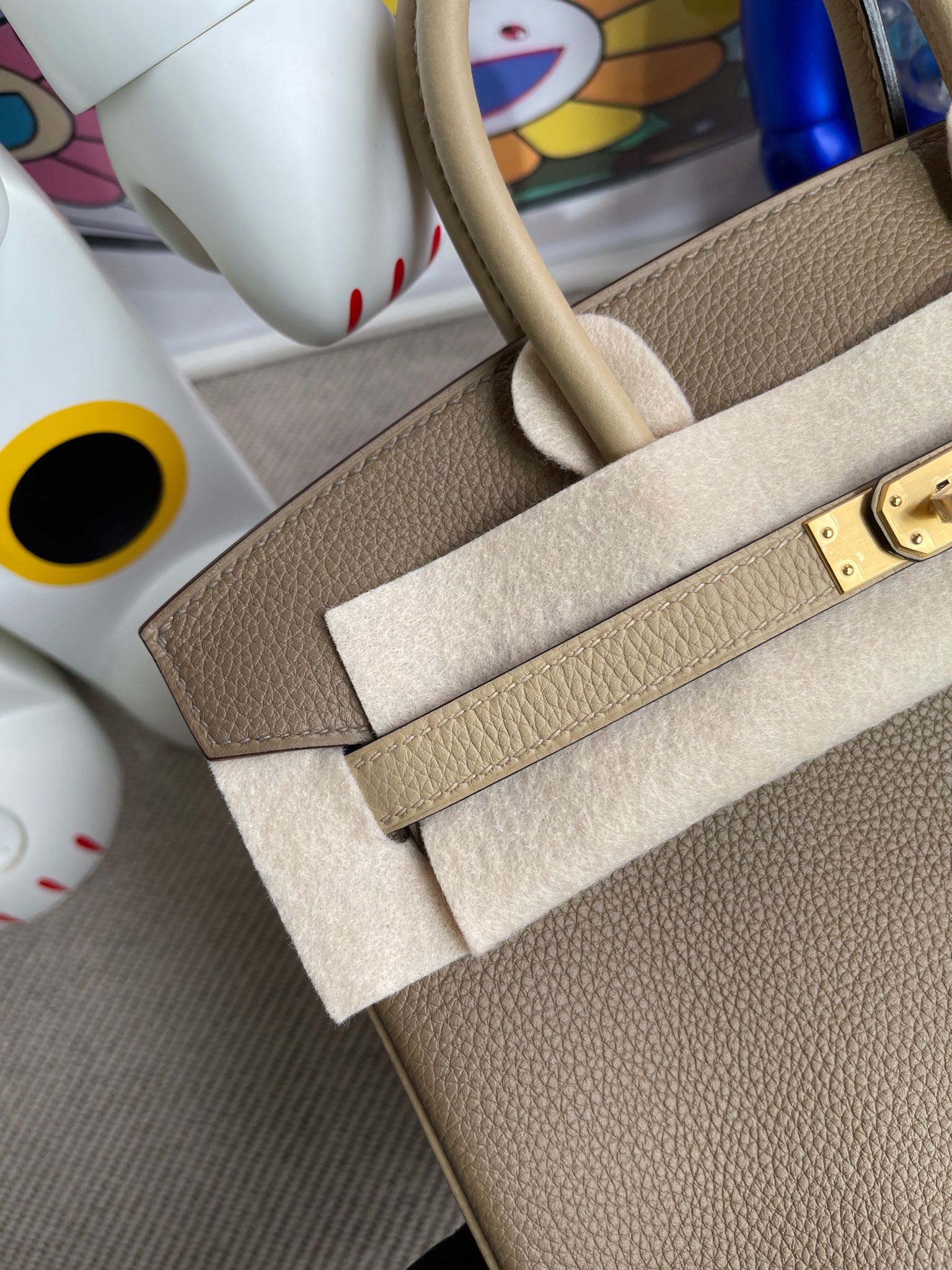 Hermès（爱马仕）Birkin 铂金包 togo 原厂小牛皮 大象灰 拼 风衣灰 金扣 马蹄印 25cm 顶级手缝