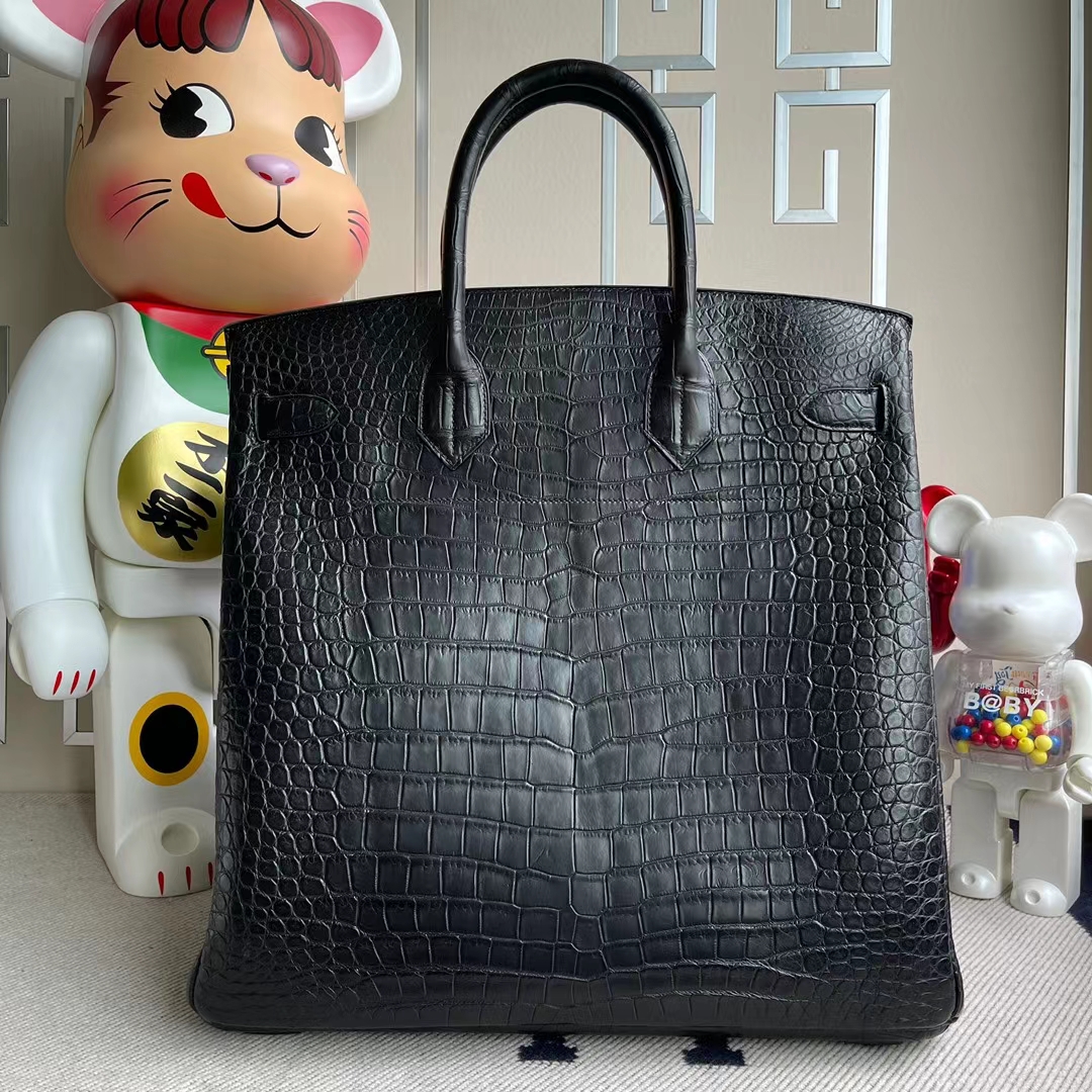 Hermès（爱马仕）Hac 40cm 雾面倒v澳洲湾鳄 matte porosus crocodile ck89 黑色 银扣