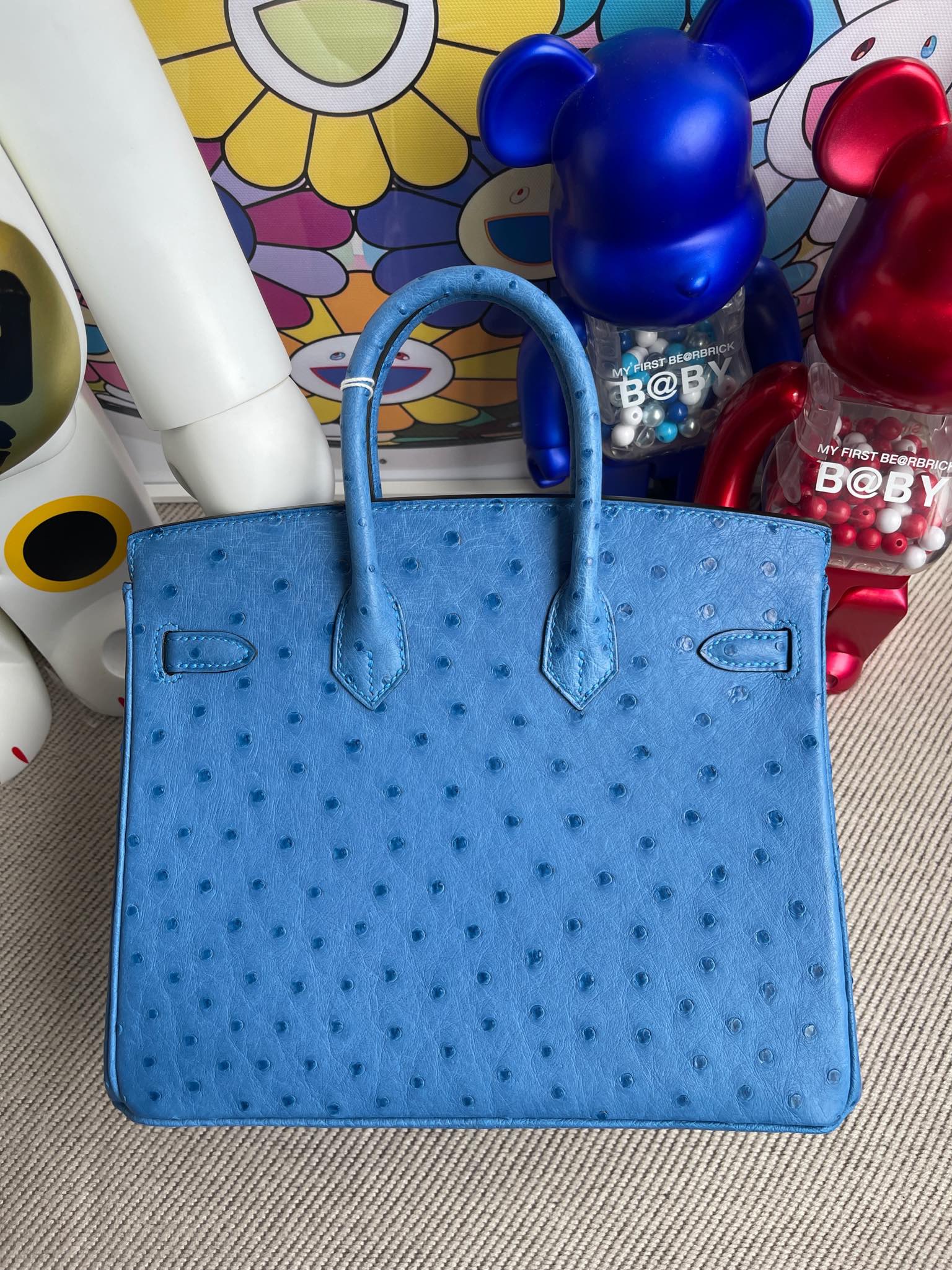 Hermès（爱马仕）Birkin 铂金包 Ostrich kk 鸵鸟 7Q 希腊蓝 mykonos 银扣 25cm 顶级手缝