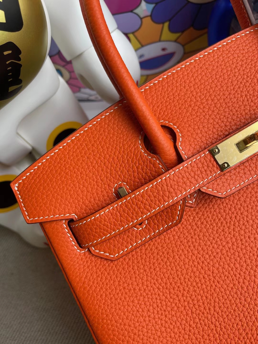 Hermès（爱马仕）Birkin 铂金包 Clemence 进口大牛皮 火焰橙 金扣 30cm