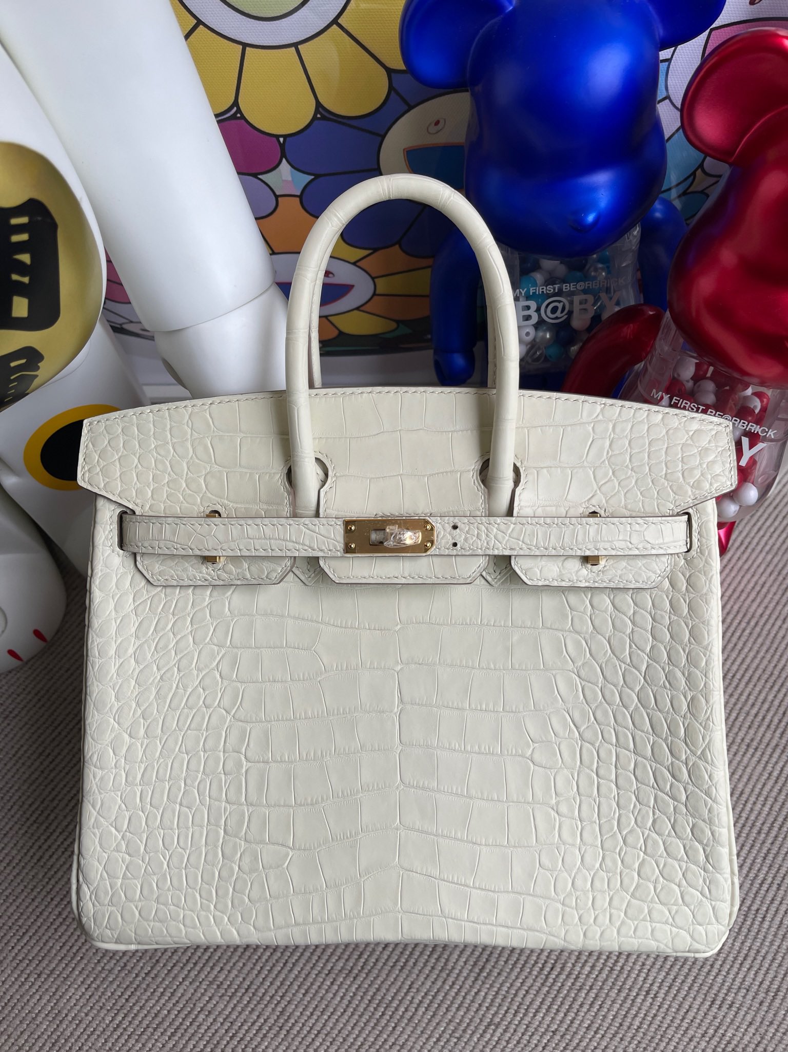 Hermès（爱马仕）Birkin 铂金包 Alligator matt 雾面鳄鱼 8L 奶油白 beton 金扣 25cm 顶级手缝