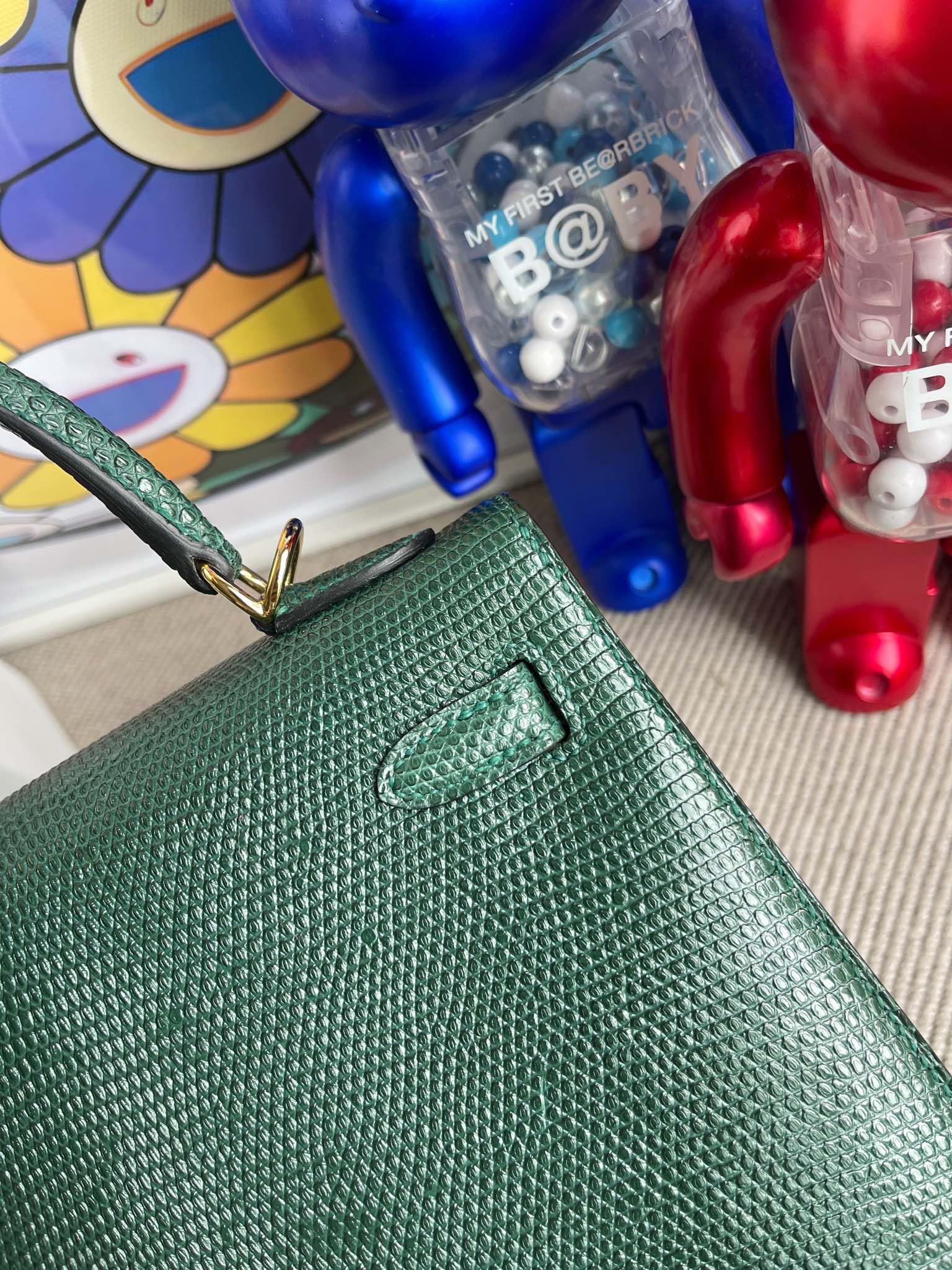 Hermès（爱马仕）kelly 凯莉包 Lizard 进口亮面蜥蜴 ck67 祖母绿 金扣 25cm 顶级手缝