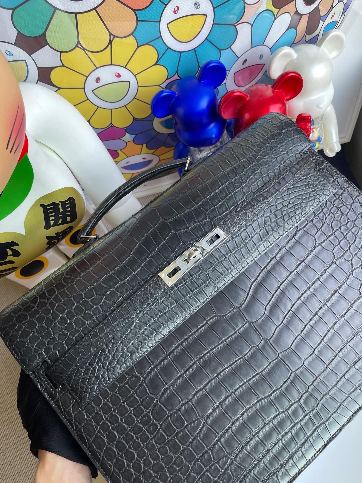 Hermès（爱马仕）Kelly depeche porosus matt 雾面鳄鱼 ck89 黑色 Noir 银扣 38cm 顶级手缝