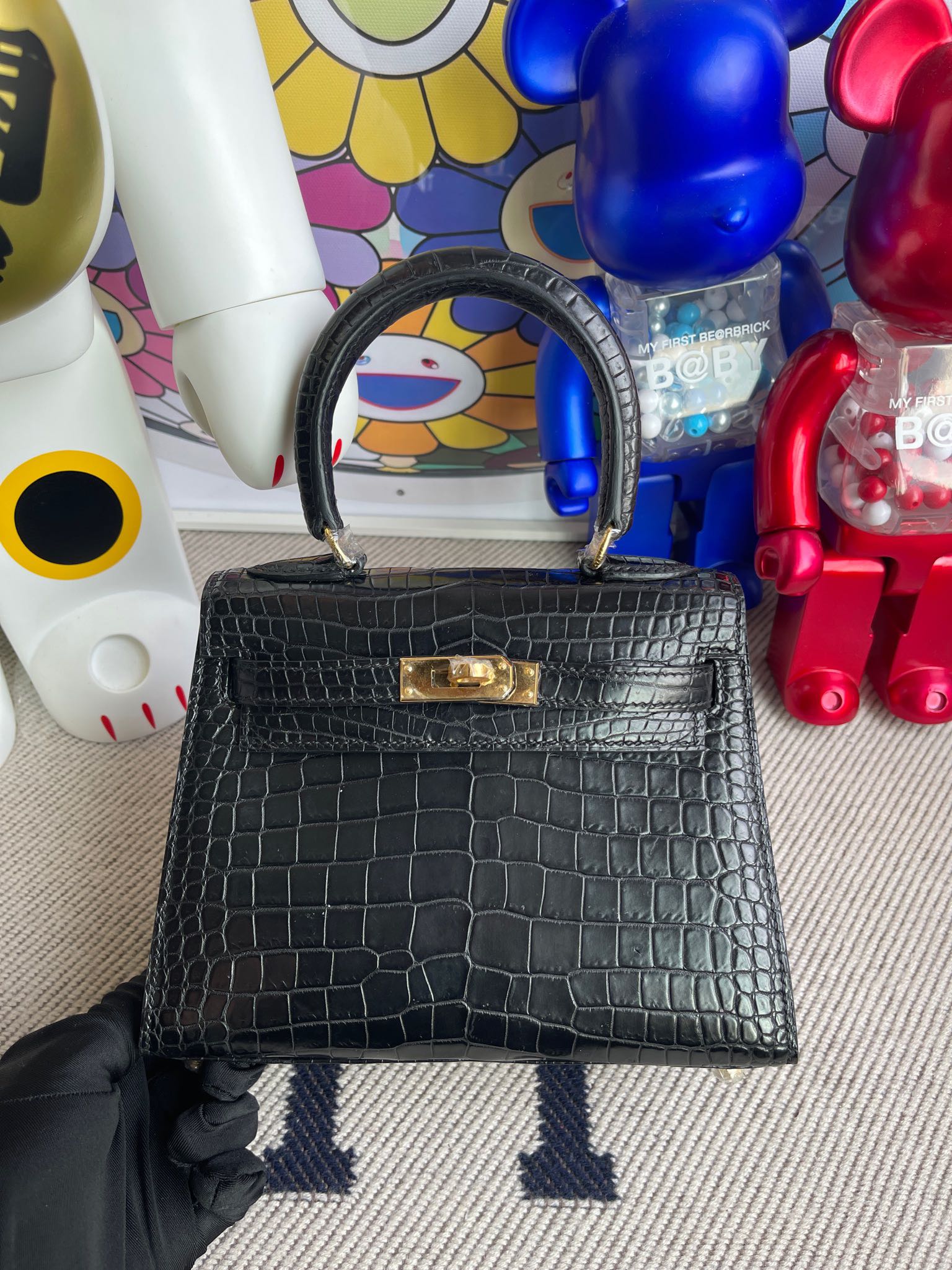 Hermès（爱马仕）Kelly 20 大耳朵 Porosus matt 雾面澳洲湾鳄 ck89 黑色 Noir 金扣 顶级手缝