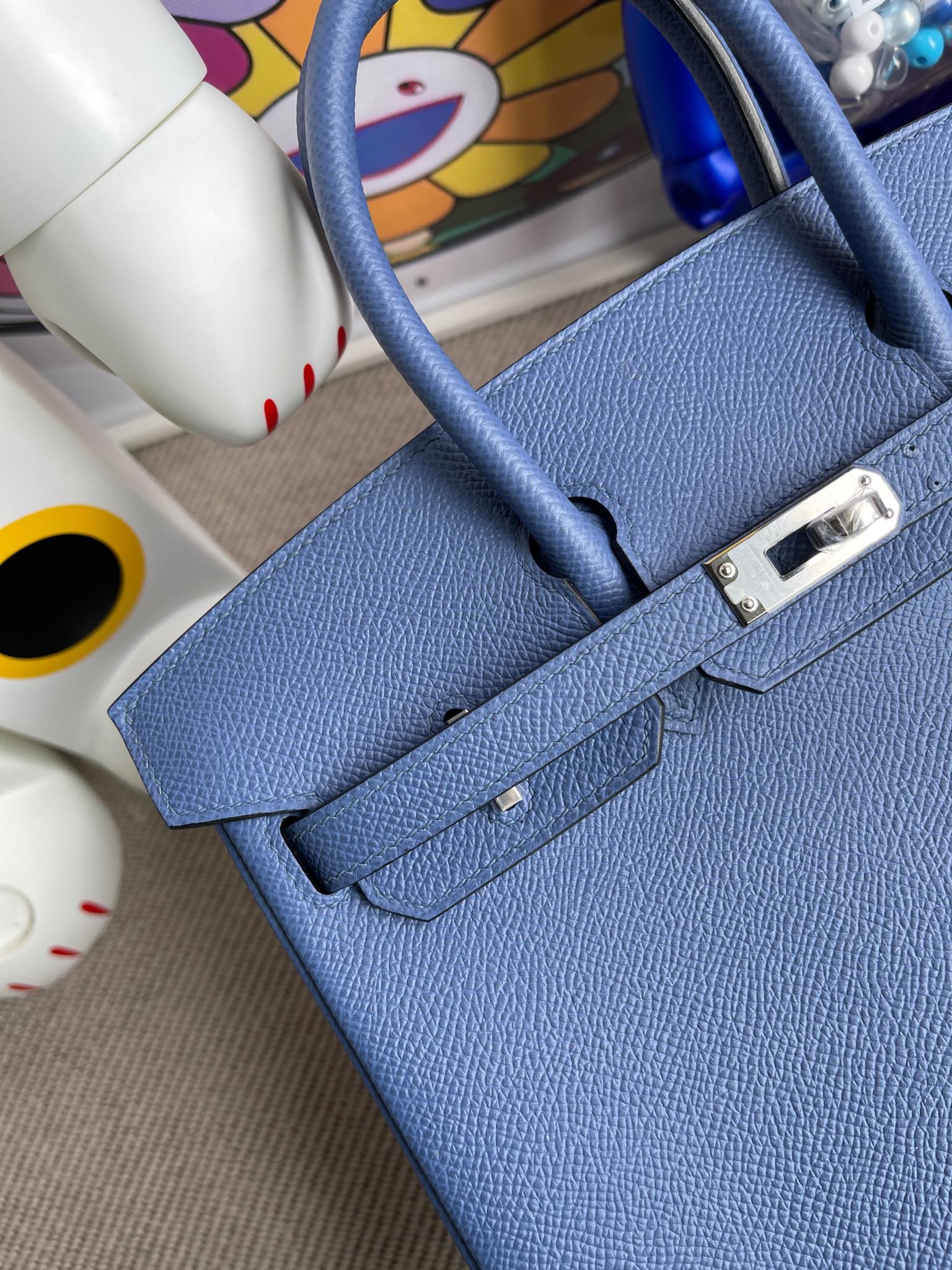 Hermès(爱马仕)Birkin 铂金包 Epsom 原厂掌纹皮 7E 明蓝色 银扣 25cm 顶级手缝-拉尔森鳄鱼皮具定制 - 爱马仕包包官网 Hermès(爱马仕)Birkin 铂金包 Epsom 原厂掌纹皮 7E 明蓝色 银扣 25cm 顶级手缝