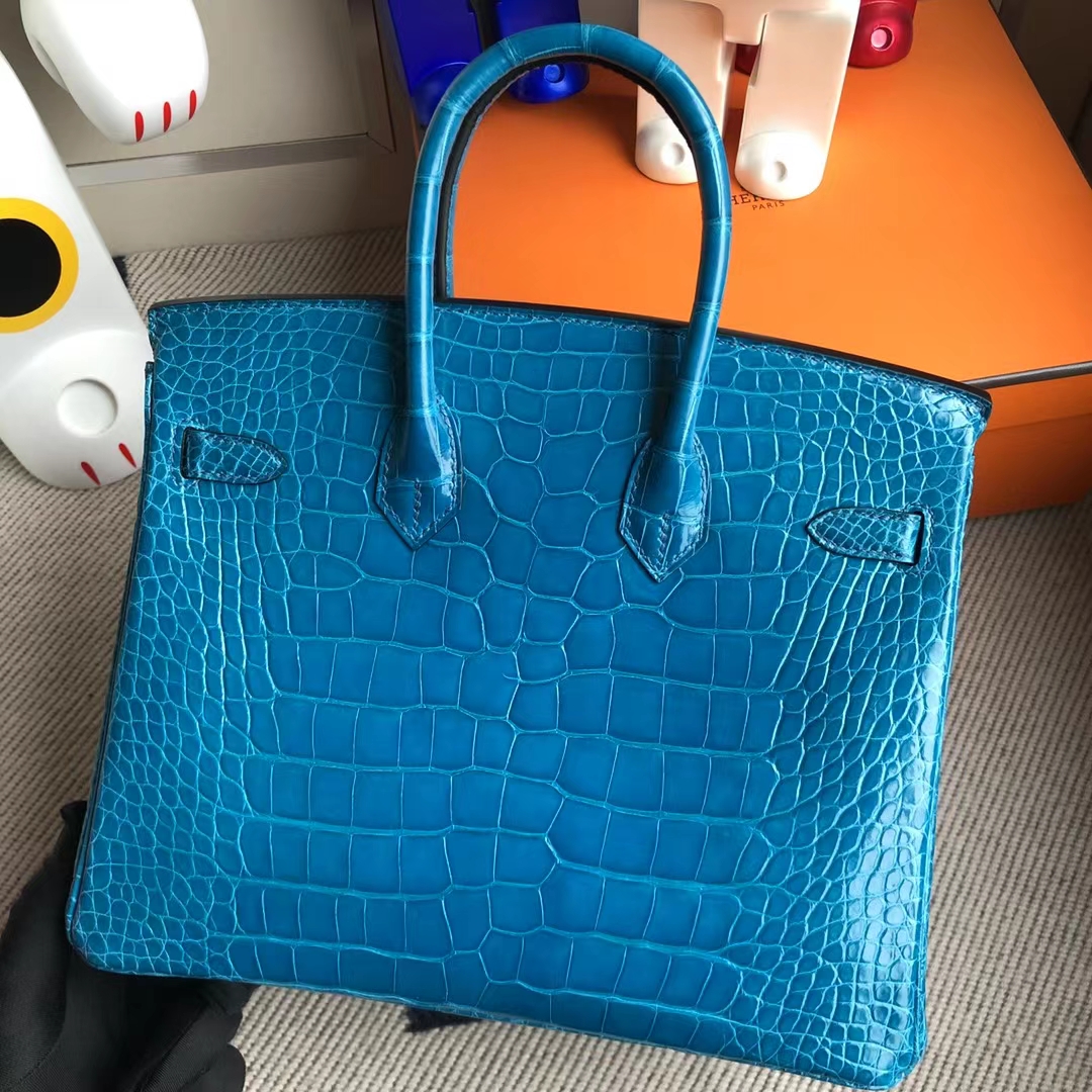 Hermès(爱马仕)Birkin 铂金包 亮面美洲鳄鱼 7w 伊兹密尔蓝 shiny alligator crocodile 金扣 25cm-拉尔森鳄鱼皮具定制 - 爱马仕包包官网 Hermès(爱马仕)Birkin 铂金包 亮面美洲鳄鱼 7w 伊兹密尔蓝 shiny alligator crocodile 金扣 25cm
