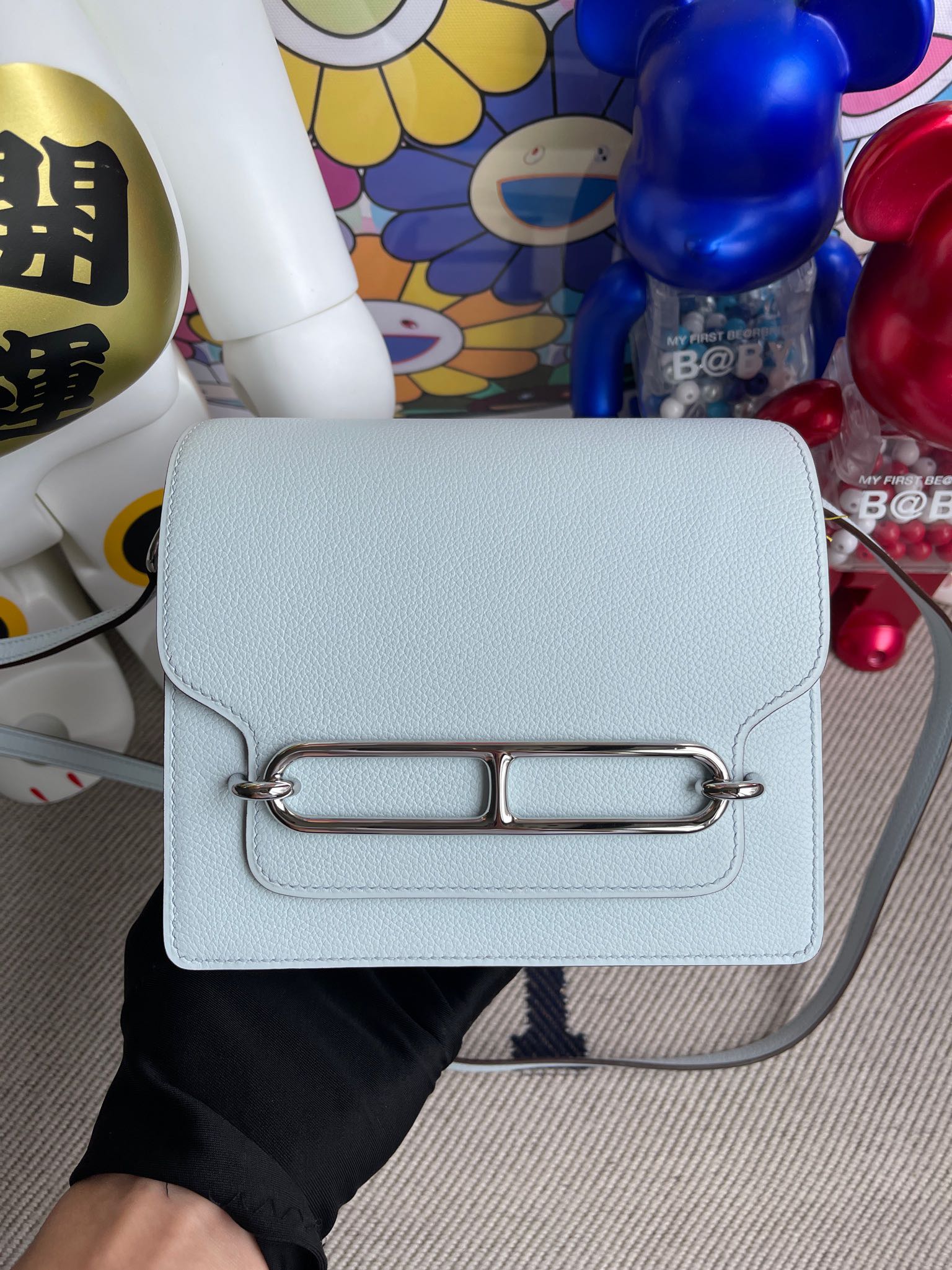 Hermès（爱马仕）Roulis 猪鼻子 Evecolor T0 雾蓝色 银扣 18cm 顶级手缝