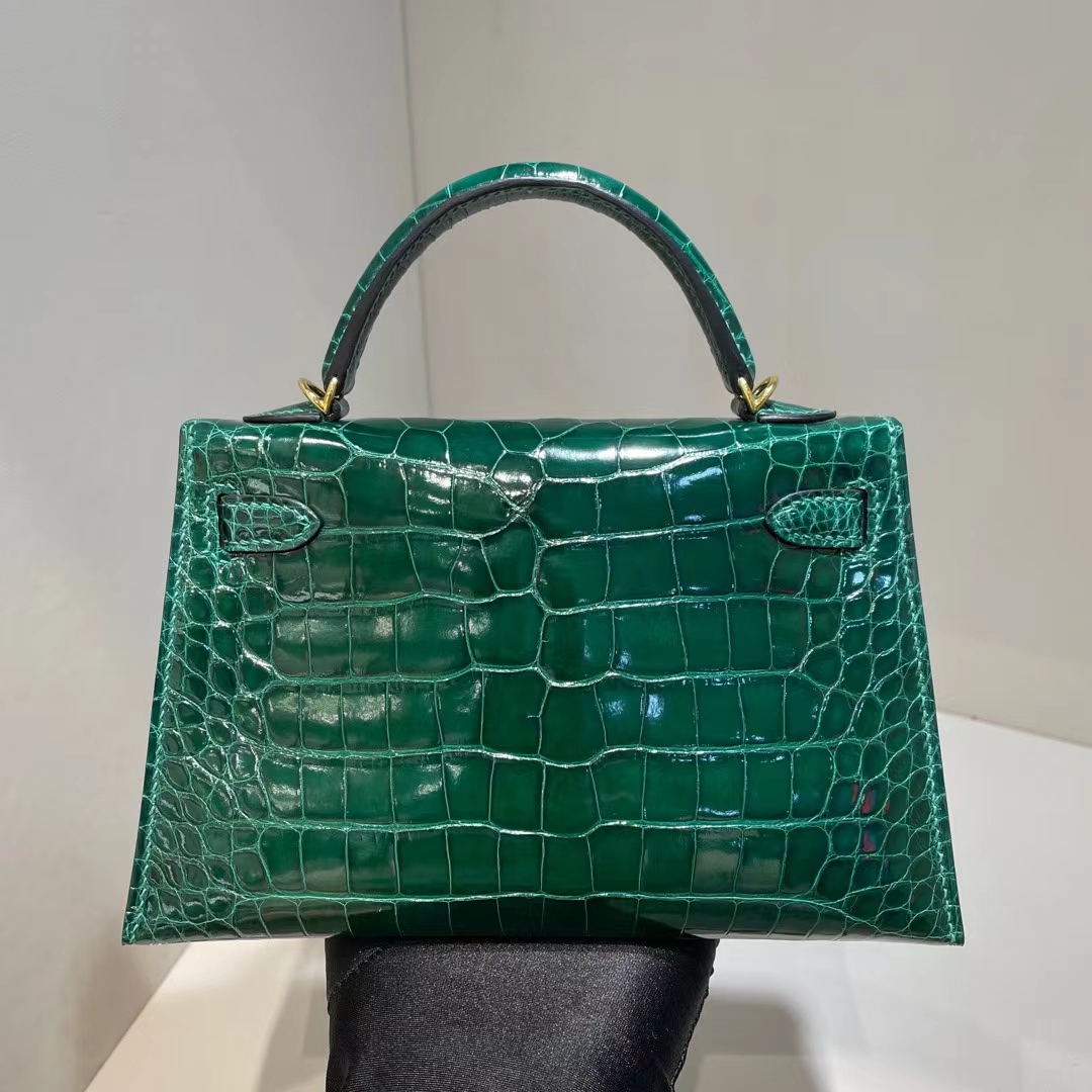 Hermès（爱马仕）mini Kelly Ⅱ 迷你凯莉 亮面美洲鳄 shiny alligator ck67 祖母绿 金扣 19cm