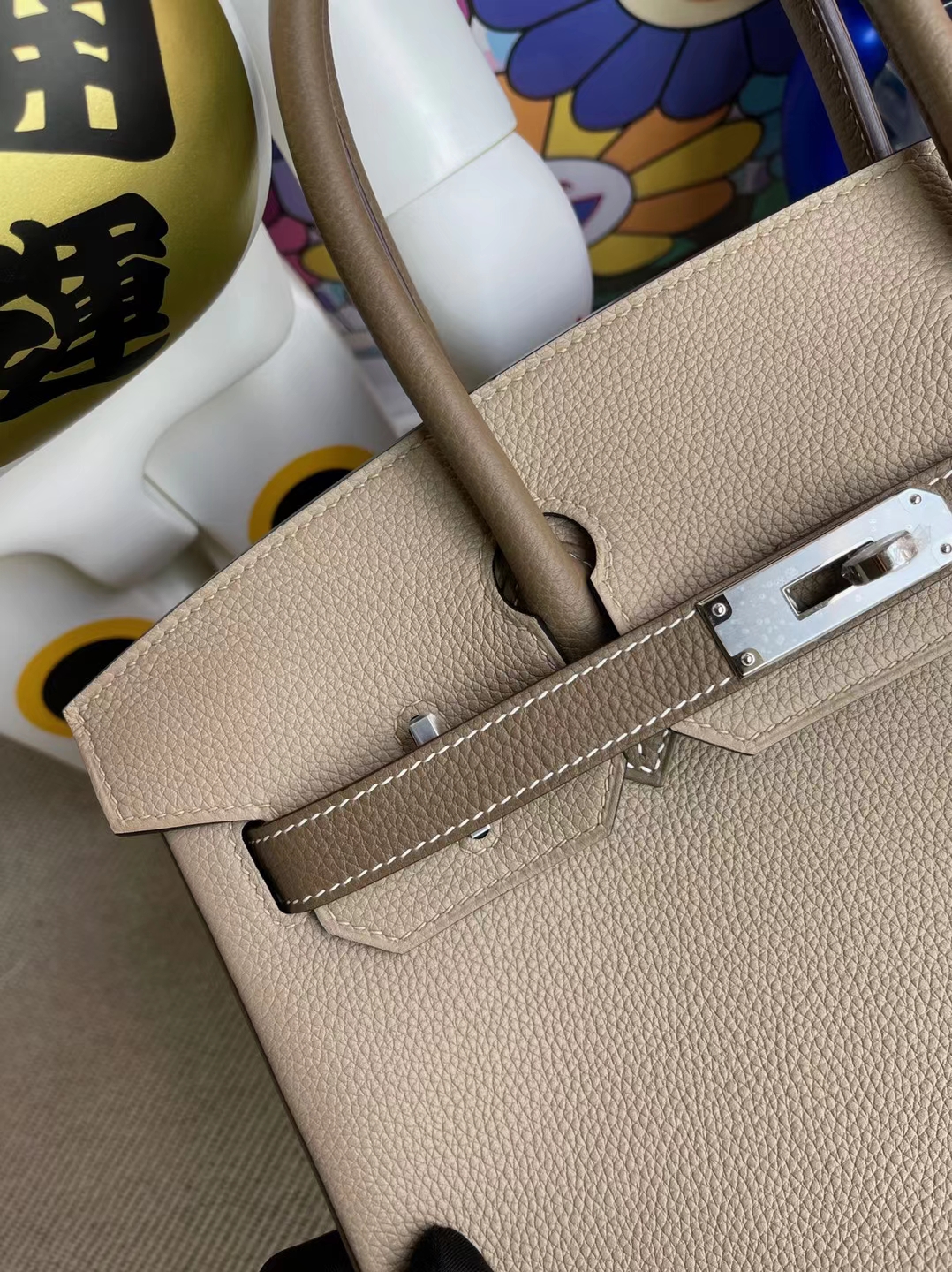 Hermès（爱马仕）Birkin 铂金包 Hss Togo Ck81 斑鸠灰 拼 Ck18 大象灰 银扣 马蹄印 25cm