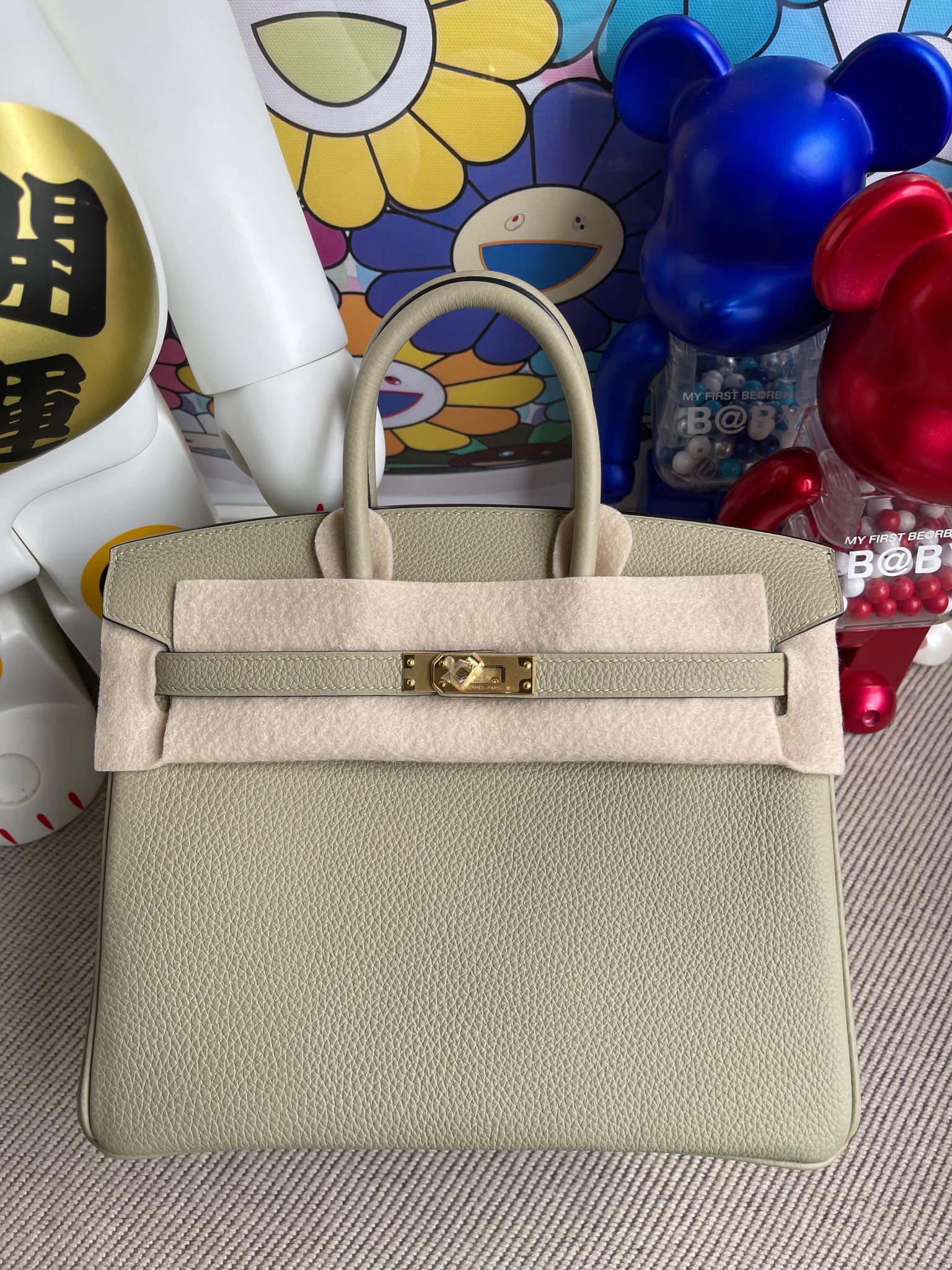 Hermès（爱马仕）Birkin 铂金包 原厂小牛皮 togo 1Q 鼠尾绿 金扣 25cm 顶级手缝