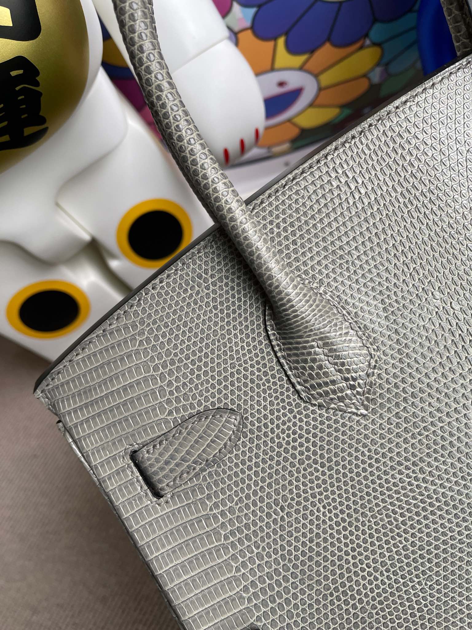 Hermès（爱马仕）Birkin 铂金包 Lizard 进口亮面蜥蜴 ck81 斑鸠灰 Gris T 银扣 30cm 顶级手缝