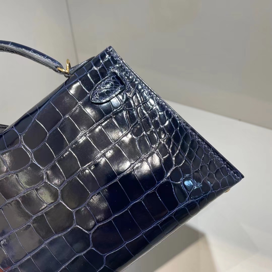 Hermès（爱马仕）Mini Kelly Ⅱ 19cm 亮面美洲鳄鱼 Ck73 宝石蓝 金扣 stock